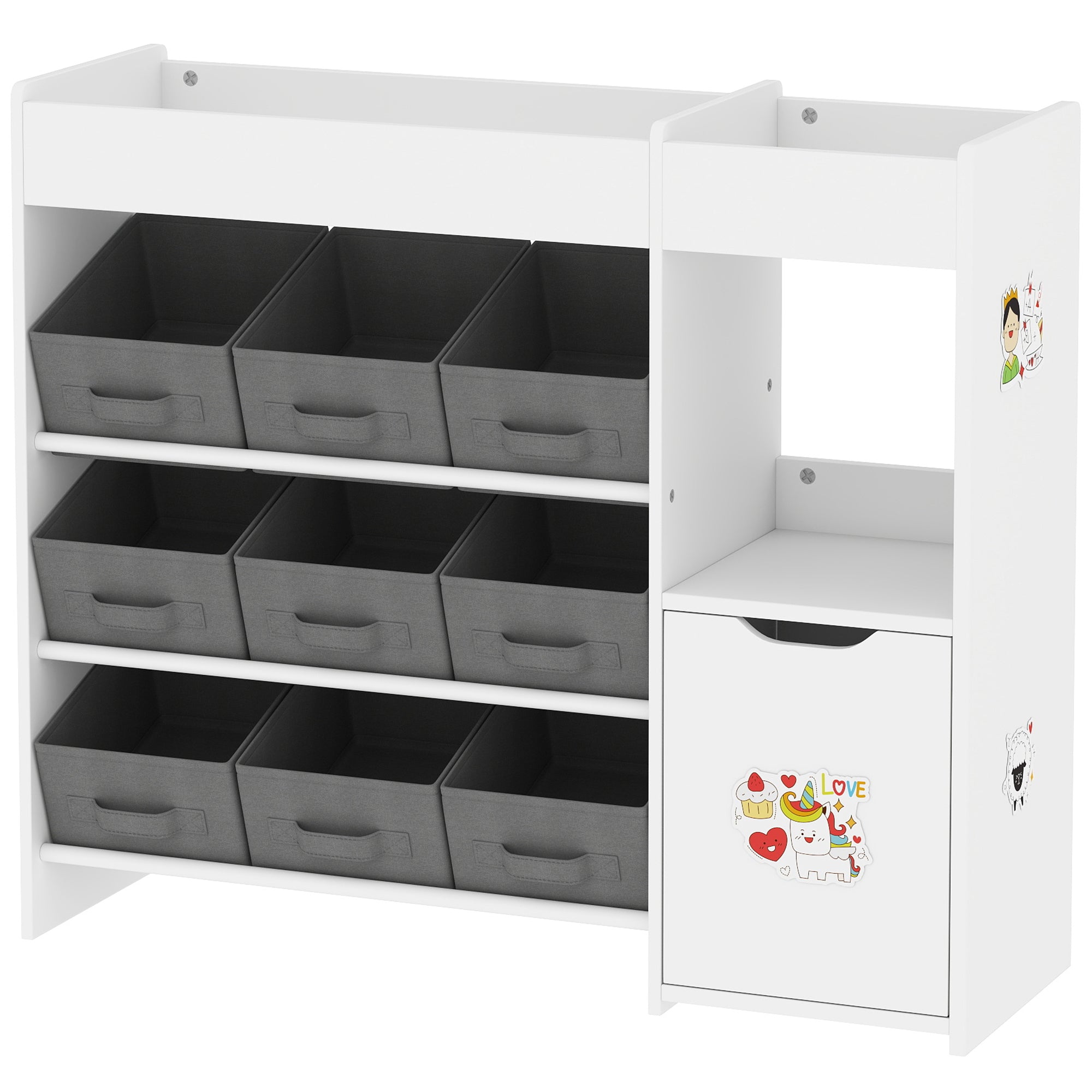 Qaba Toy Storage Organizer with 9 Non-Woven Fabric Boxes, Storage Cabinet & Shelves, for Kids Room, Nursery, Playroom White-Toys & Games > Toddler & Kids Furniture > Baby & Kids Storage-DECOROLALA