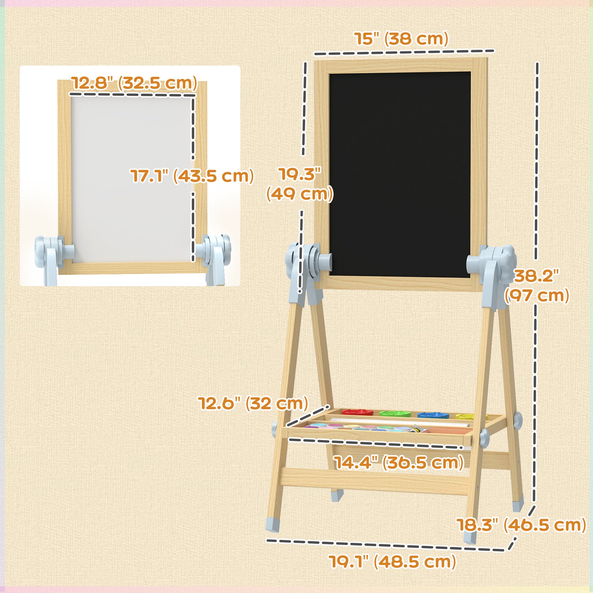 Qaba Wooden Art Easel, Double Sided Kids Easel with Height Adjustable Chalkboard and Magnetic Whiteboard, Natural-Toys & Games > Toddler & Kids Furniture-DECOROLALA