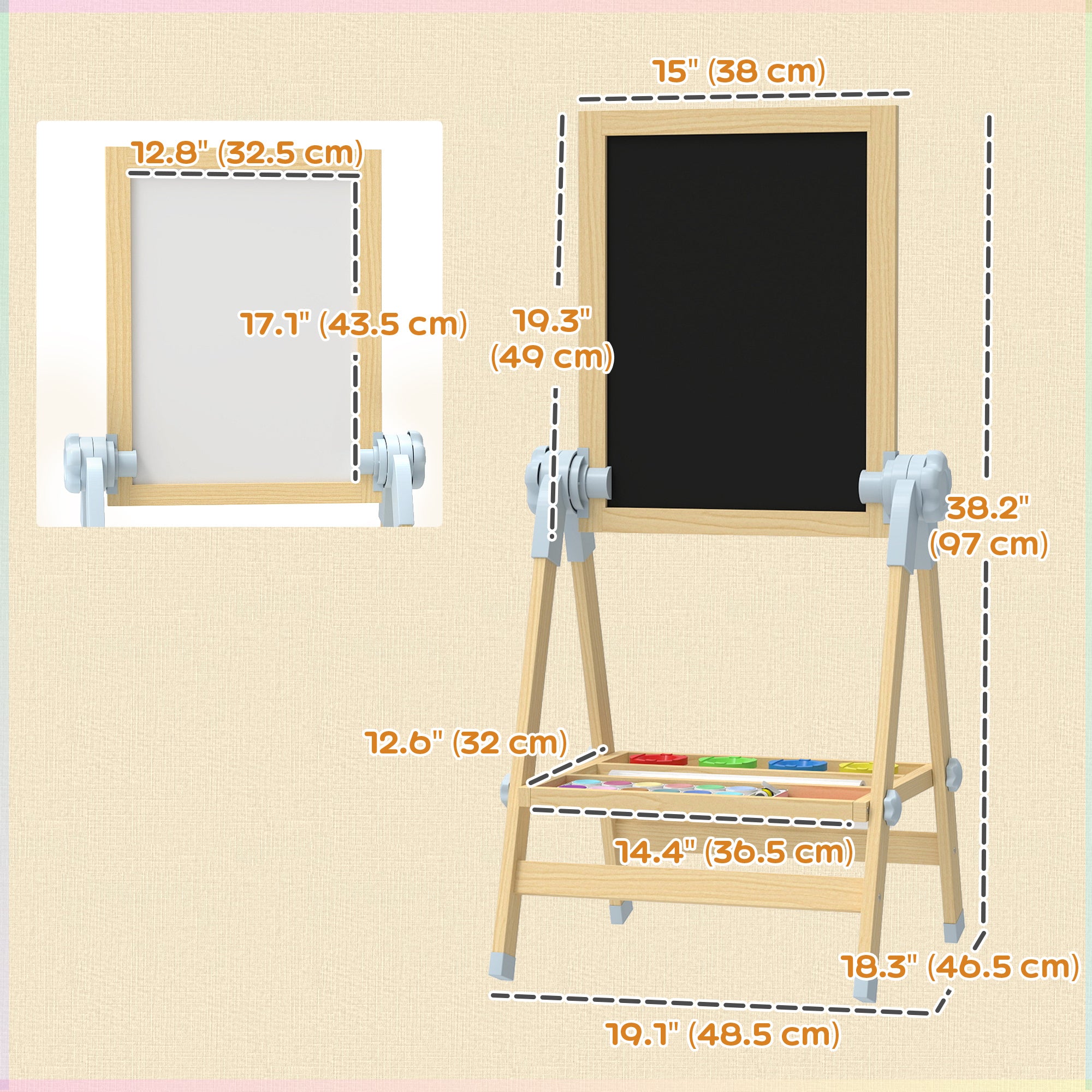 Qaba Wooden Art Easel, Double Sided Kids Easel with Height Adjustable Chalkboard and Magnetic Whiteboard, Natural-Toys & Games > Toddler & Kids Furniture-DECOROLALA