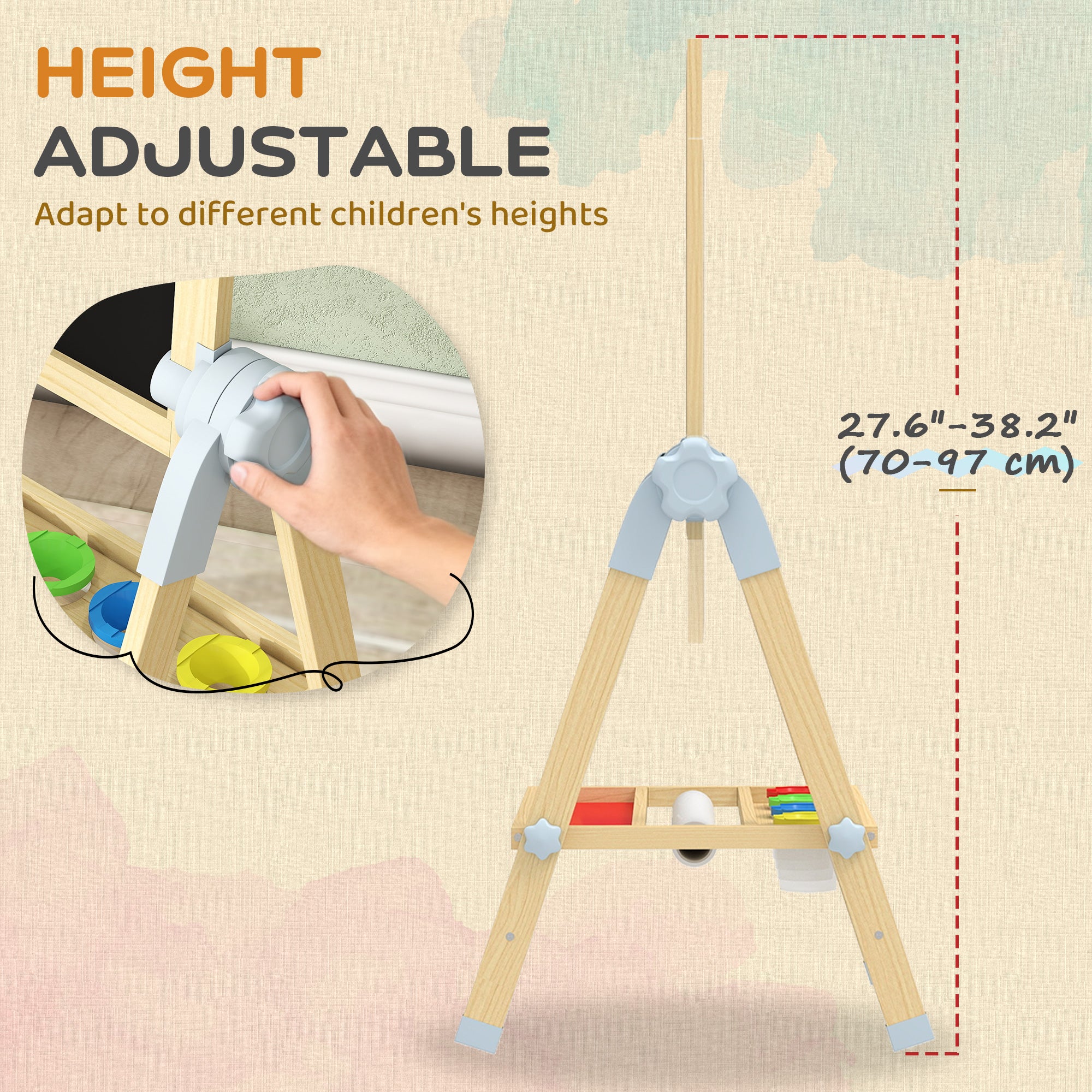 Qaba Wooden Art Easel, Double Sided Kids Easel with Height Adjustable Chalkboard and Magnetic Whiteboard, Natural-Toys & Games > Toddler & Kids Furniture-DECOROLALA