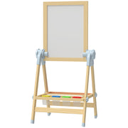 Qaba Wooden Art Easel, Double Sided Kids Easel with Height Adjustable Chalkboard and Magnetic Whiteboard, Natural-Toys & Games > Toddler & Kids Furniture-DECOROLALA