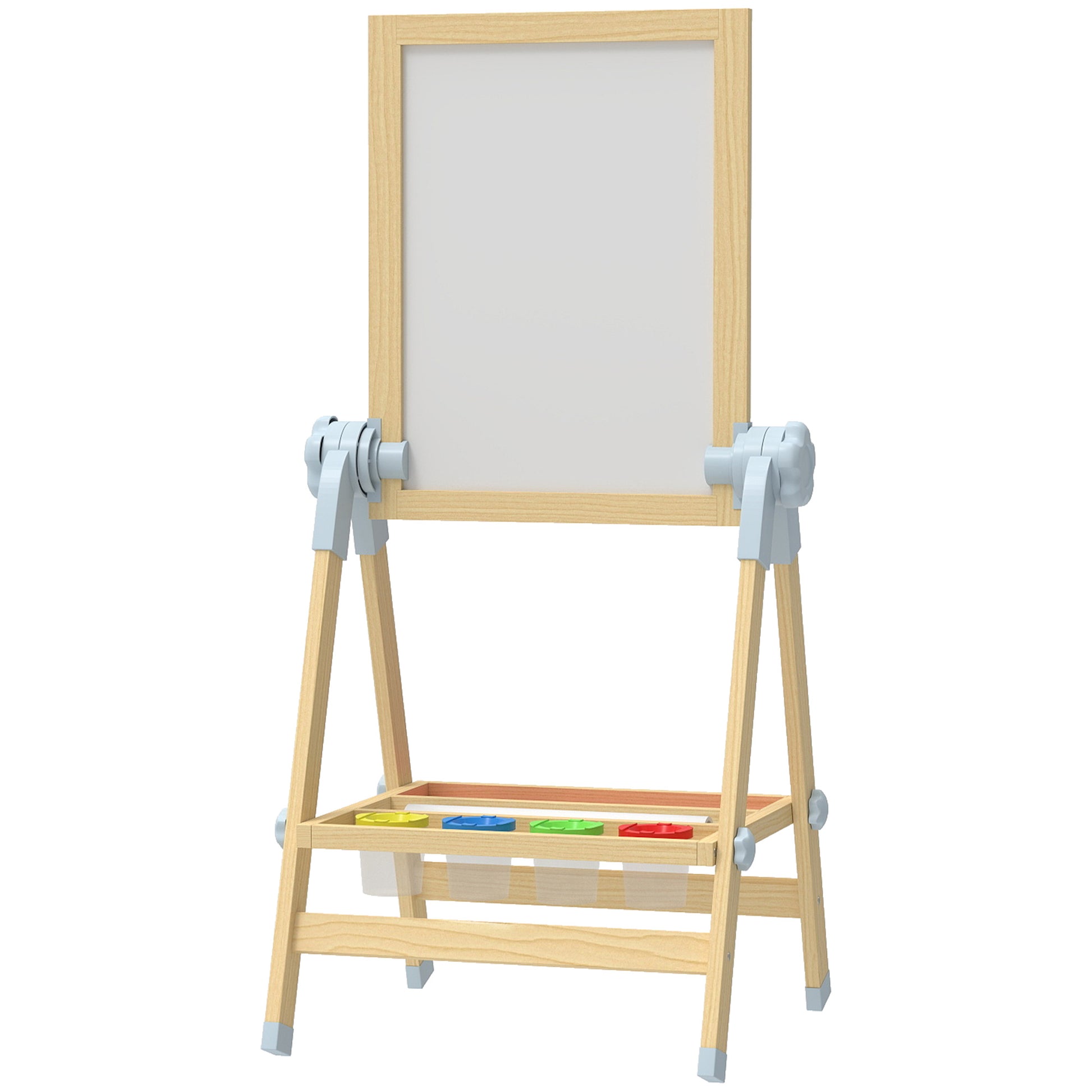 Qaba Wooden Art Easel, Double Sided Kids Easel with Height Adjustable Chalkboard and Magnetic Whiteboard, Natural-Toys & Games > Toddler & Kids Furniture-DECOROLALA