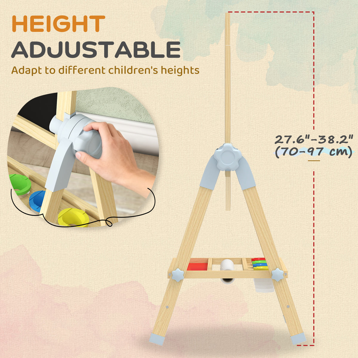 Qaba Wooden Kids Art Easel - Double Sided Height Adjustable Natural-Toys & Games > Toddler & Kids Furniture-DECOROLALA