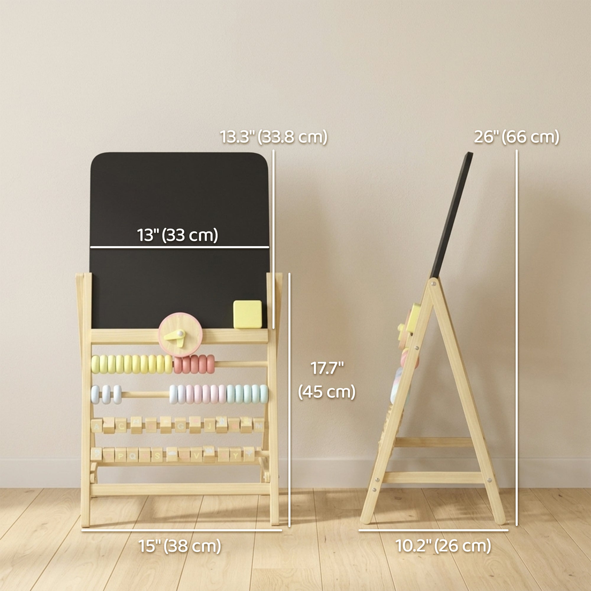 Qaba Wooden Kids Art Easel with Clock and Abacus - Natural-Toys & Games > Toddler & Kids Furniture-DECOROLALA