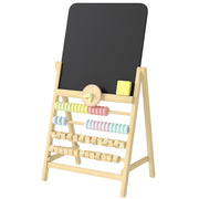 Qaba Wooden Kids Art Easel with Double-Sided Chalkboard, Clock, Abacus, Blackboard Eraser for Painting, for Ages 2+, Natural-Toys & Games > Toddler & Kids Furniture-DECOROLALA