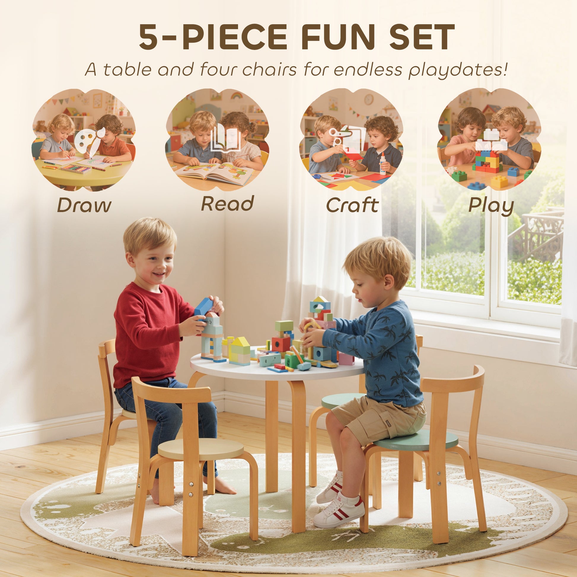 Qaba Wooden Kids Table and Chairs Set, Toddler Table and Chairs Set for 3-8 Years, Green-Toys & Games > Toddler & Kids Furniture > Kids Table Sets-DECOROLALA