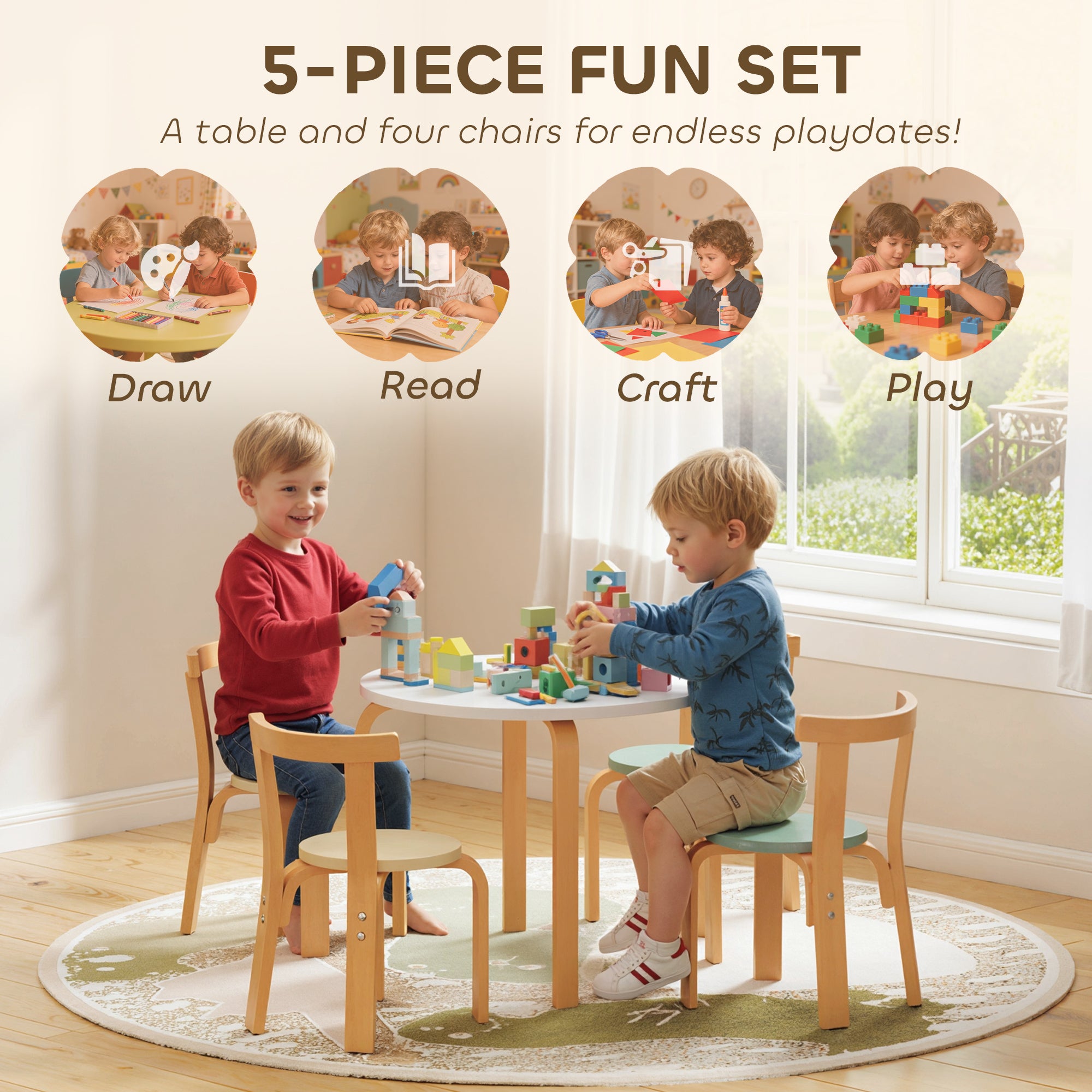 Qaba Wooden Kids Table and Chairs Set, Toddler Table and Chairs Set for 3-8 Years, Green-Toys & Games > Toddler & Kids Furniture > Kids Table Sets-DECOROLALA
