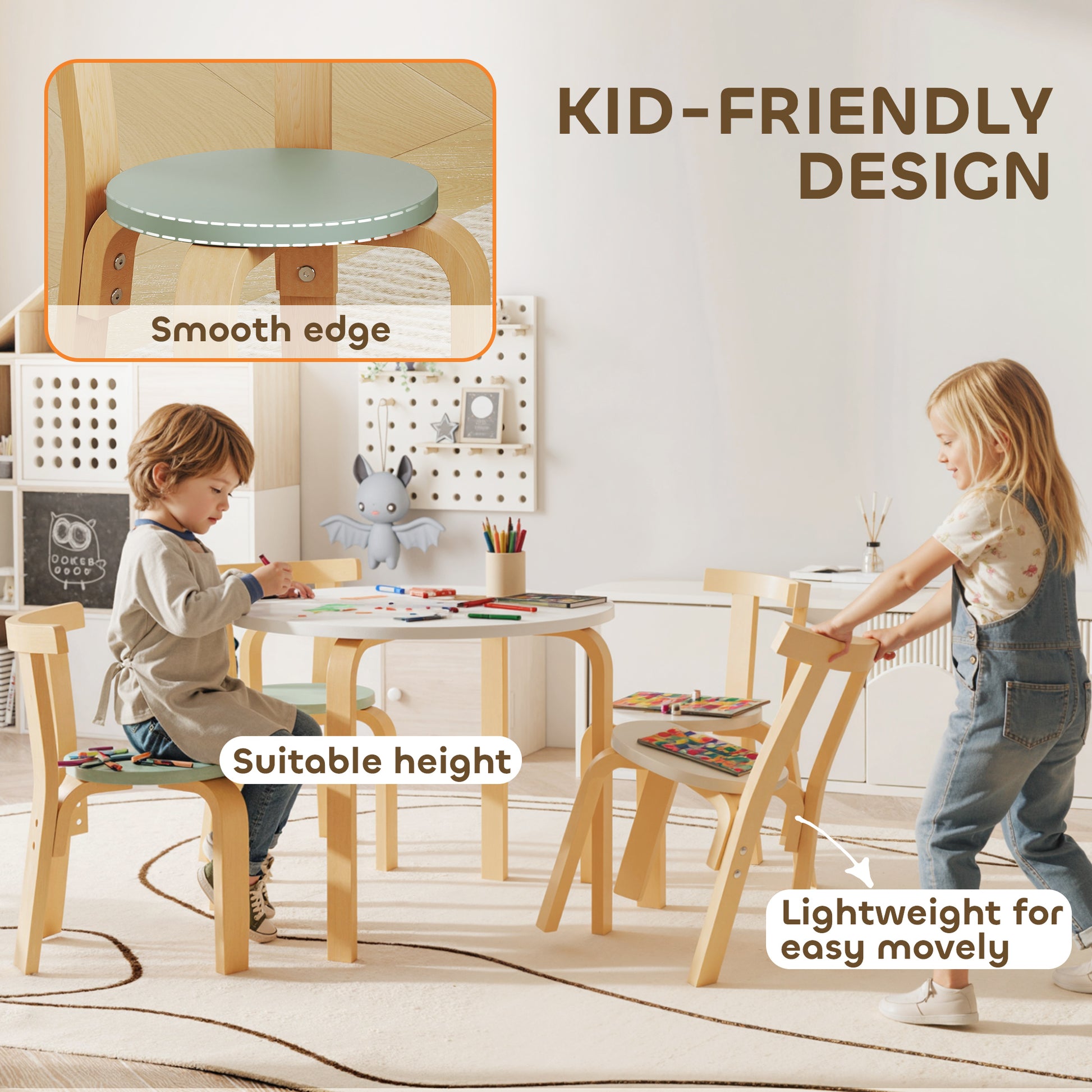 Qaba Wooden Kids Table and Chairs Set, Toddler Table and Chairs Set for 3-8 Years, Green-Toys & Games > Toddler & Kids Furniture > Kids Table Sets-DECOROLALA