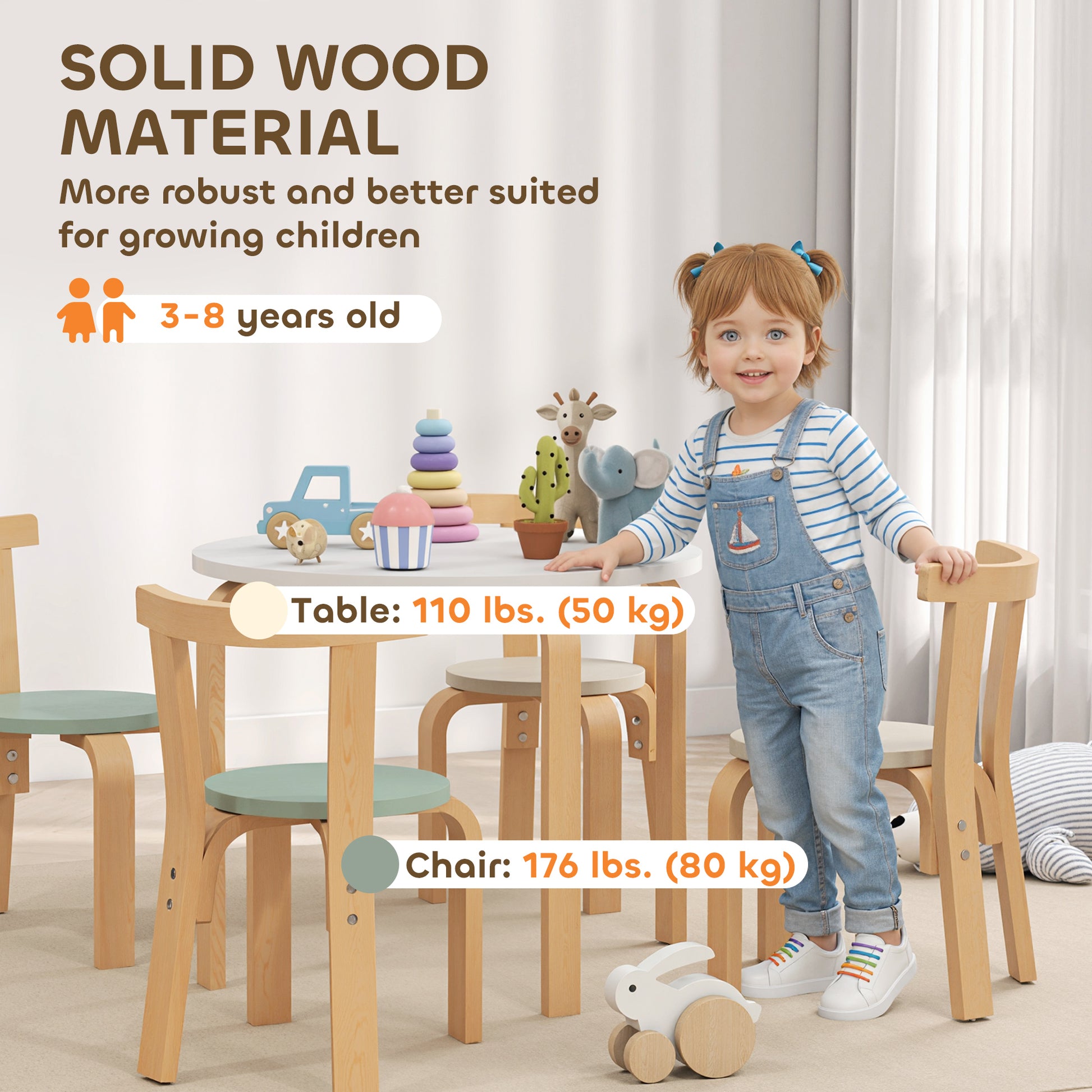 Qaba Wooden Kids Table and Chairs Set, Toddler Table and Chairs Set for 3-8 Years, Green-Toys & Games > Toddler & Kids Furniture > Kids Table Sets-DECOROLALA
