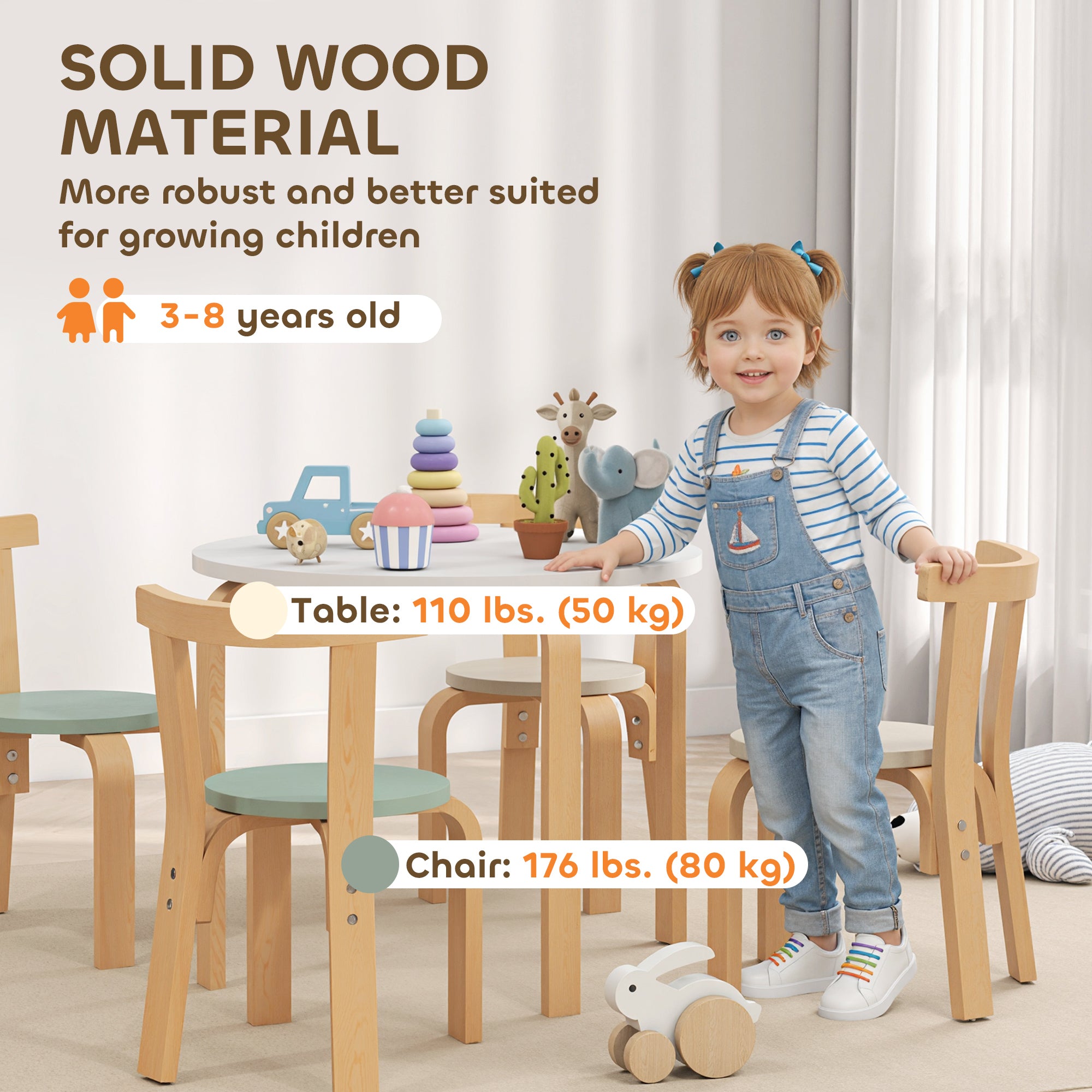 Qaba Wooden Kids Table and Chairs Set, Toddler Table and Chairs Set for 3-8 Years, Green-Toys & Games > Toddler & Kids Furniture > Kids Table Sets-DECOROLALA