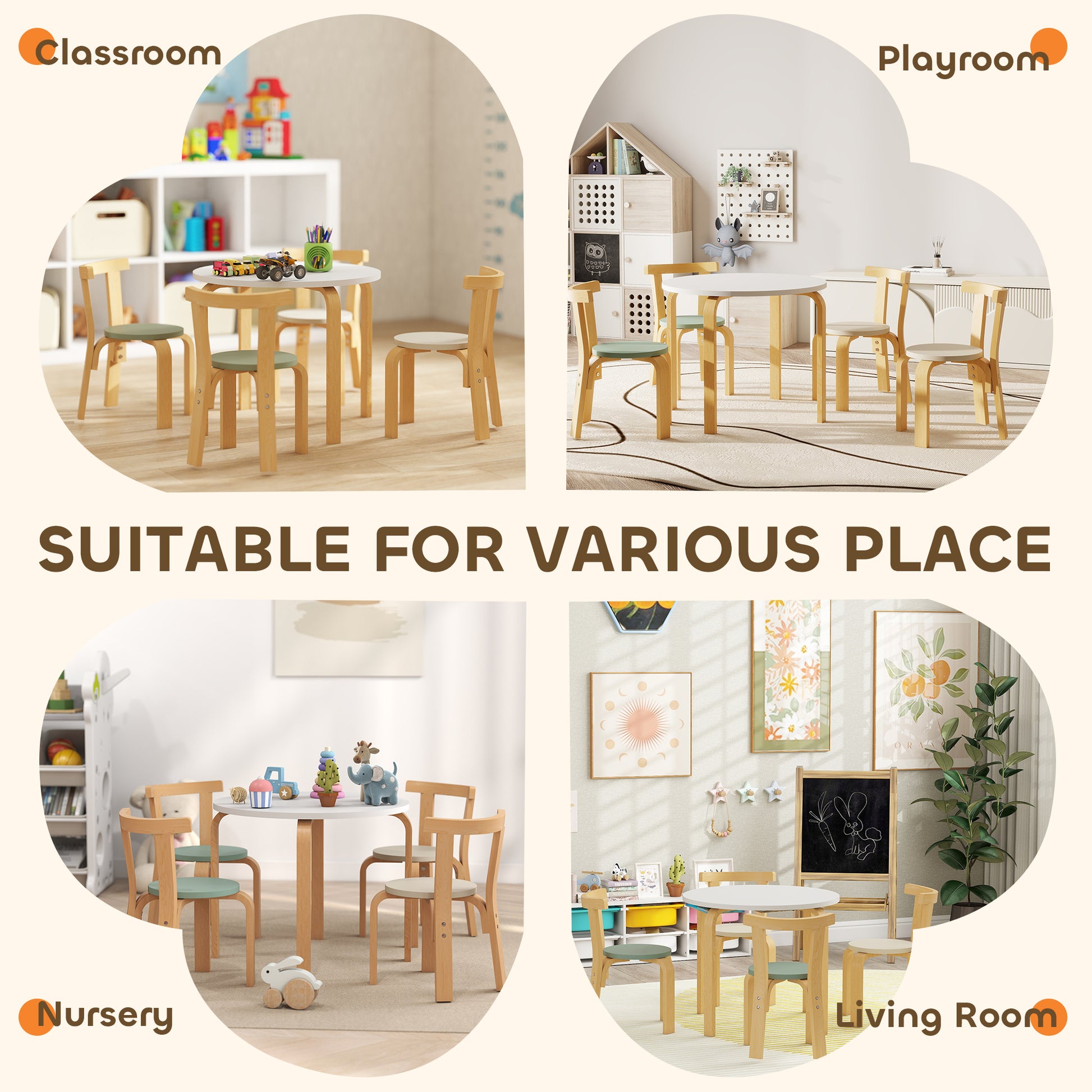 Qaba Wooden Kids Table and Chairs Set, Toddler Table and Chairs Set for 3-8 Years, Green-Toys & Games > Toddler & Kids Furniture > Kids Table Sets-DECOROLALA