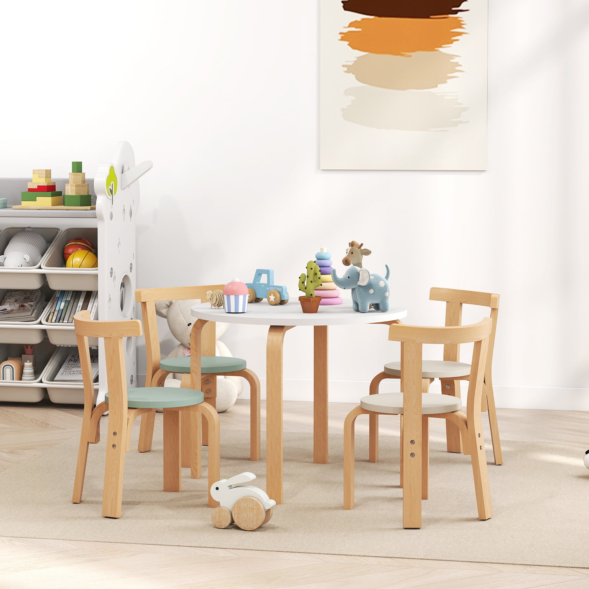 Qaba Wooden Kids Table and Chairs Set, Toddler Table and Chairs Set for 3-8 Years, Green-Toys & Games > Toddler & Kids Furniture > Kids Table Sets-DECOROLALA