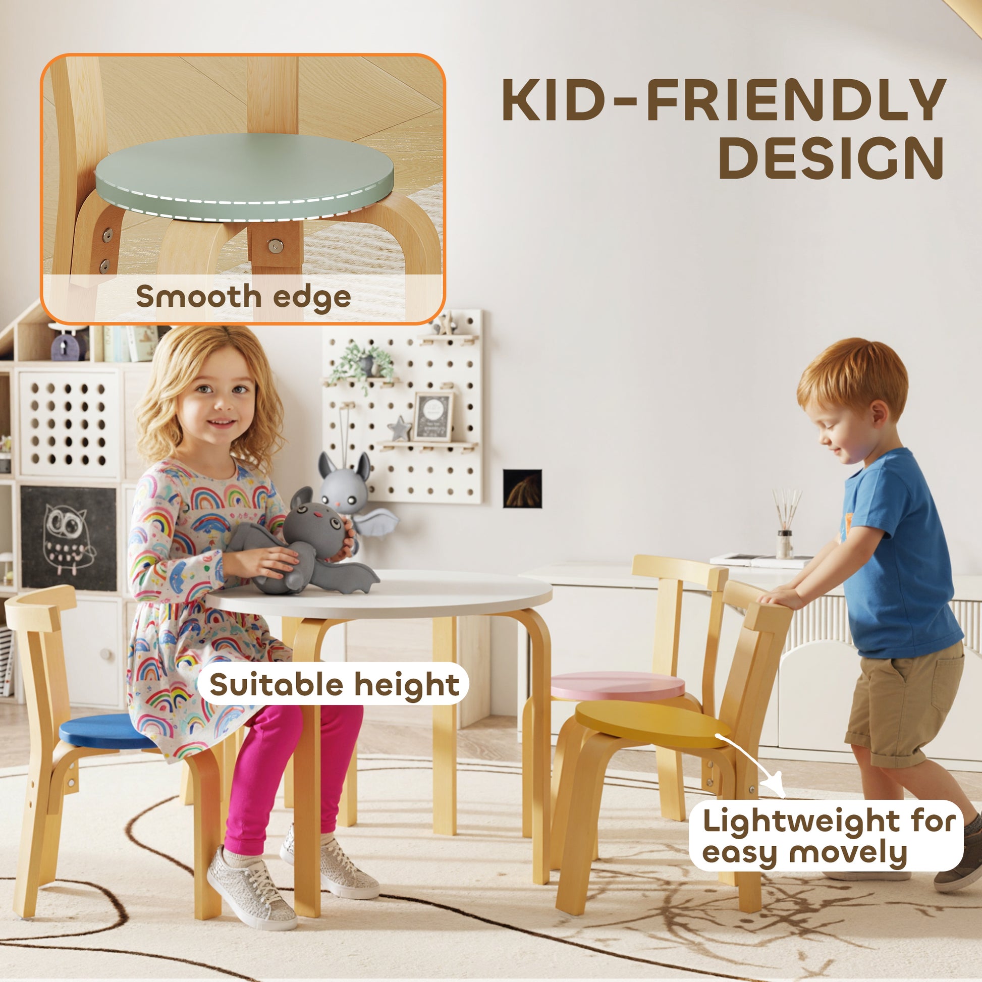 Qaba Wooden Kids Table and Chairs Set, Toddler Table and Chairs Set for 3-8 Years, Multi-Coloured-Toys & Games > Toddler & Kids Furniture > Kids Table Sets-DECOROLALA