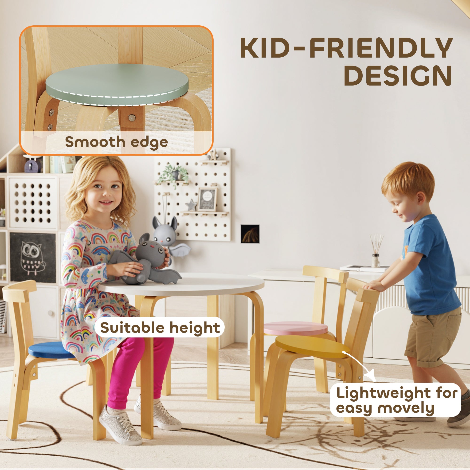Qaba Wooden Kids Table and Chairs Set, Toddler Table and Chairs Set for 3-8 Years, Multi-Coloured-Toys & Games > Toddler & Kids Furniture > Kids Table Sets-DECOROLALA