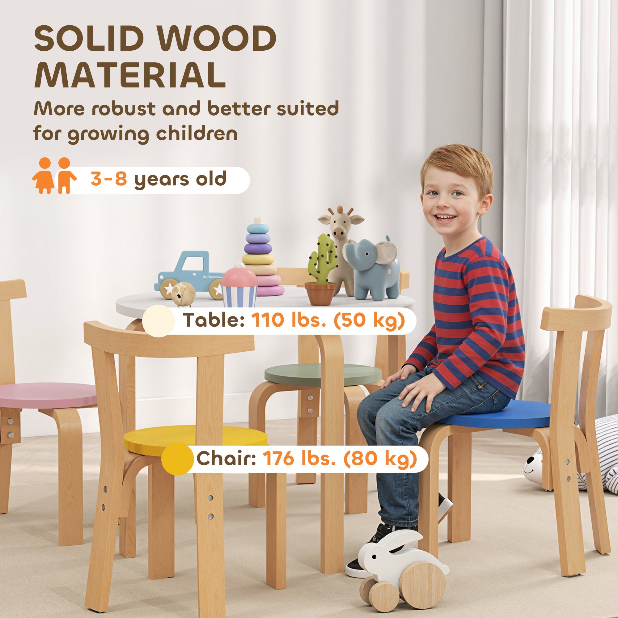 Qaba Wooden Kids Table and Chairs Set, Toddler Table and Chairs Set for 3-8 Years, Multi-Coloured-Toys & Games > Toddler & Kids Furniture > Kids Table Sets-DECOROLALA
