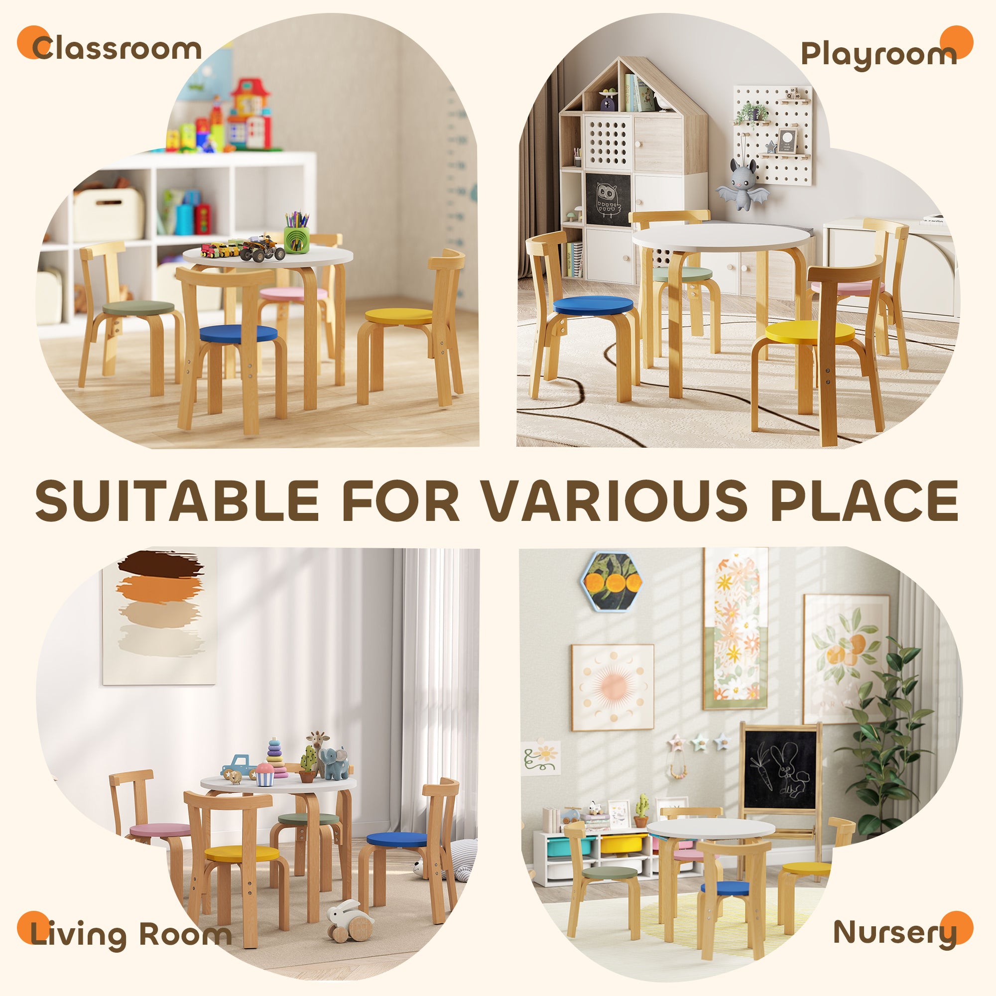 Qaba Wooden Kids Table and Chairs Set, Toddler Table and Chairs Set for 3-8 Years, Multi-Coloured-Toys & Games > Toddler & Kids Furniture > Kids Table Sets-DECOROLALA