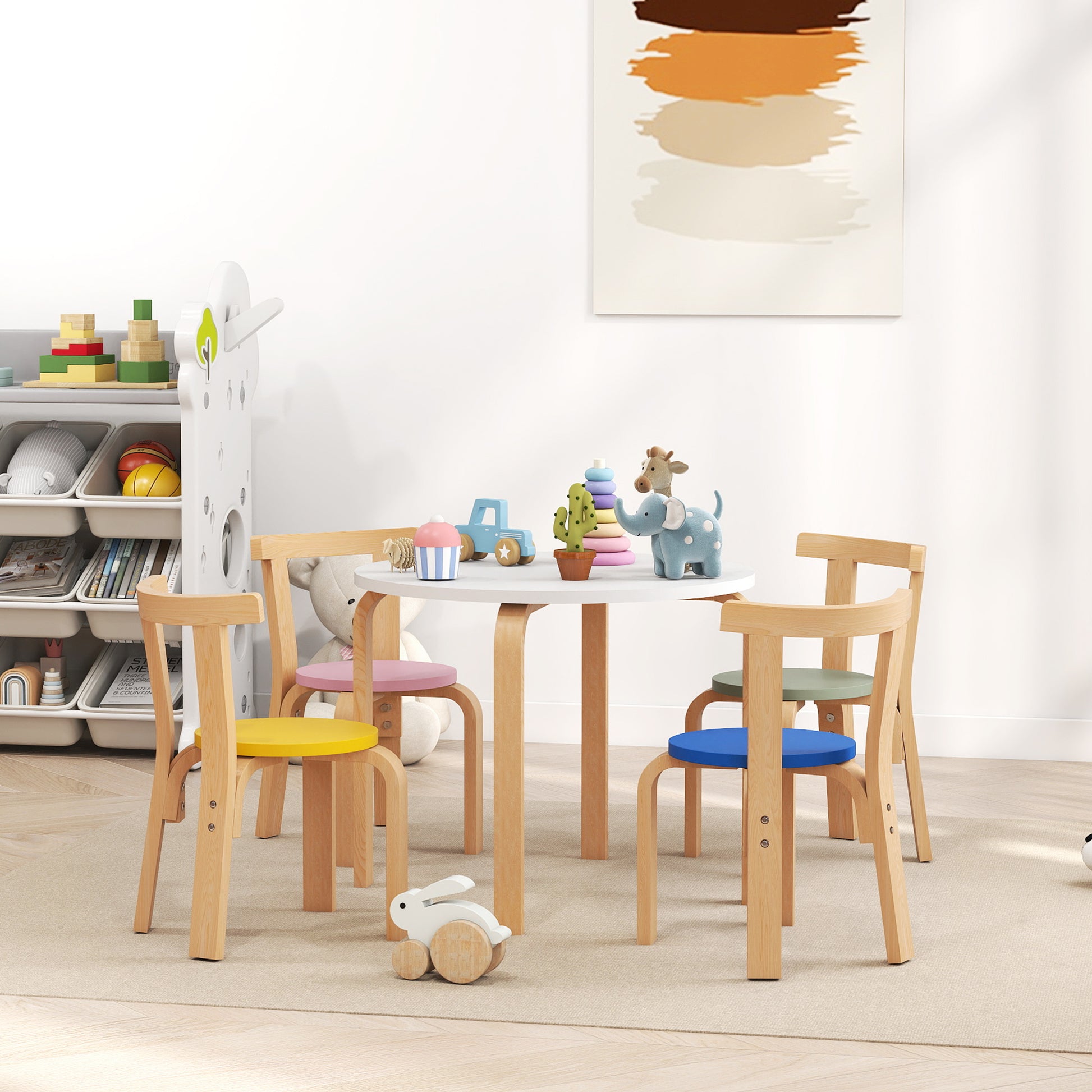 Qaba Wooden Kids Table and Chairs Set, Toddler Table and Chairs Set for 3-8 Years, Multi-Coloured-Toys & Games > Toddler & Kids Furniture > Kids Table Sets-DECOROLALA