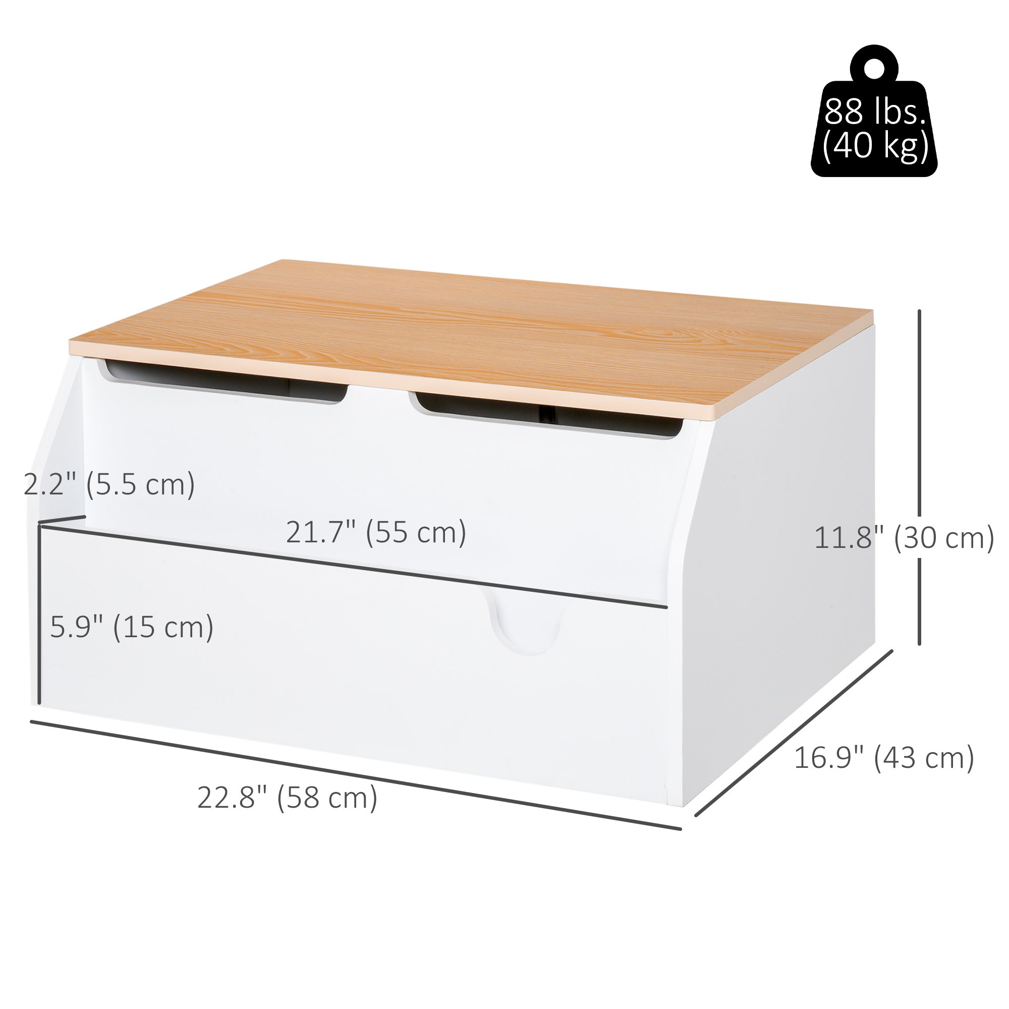 Qaba Wooden Kids Toy Box with Lid, Children Storage Organizer with Safety Hinge, Toy Trunk Chest, White-Toys & Games > Toddler & Kids Furniture > Baby & Kids Storage-DECOROLALA