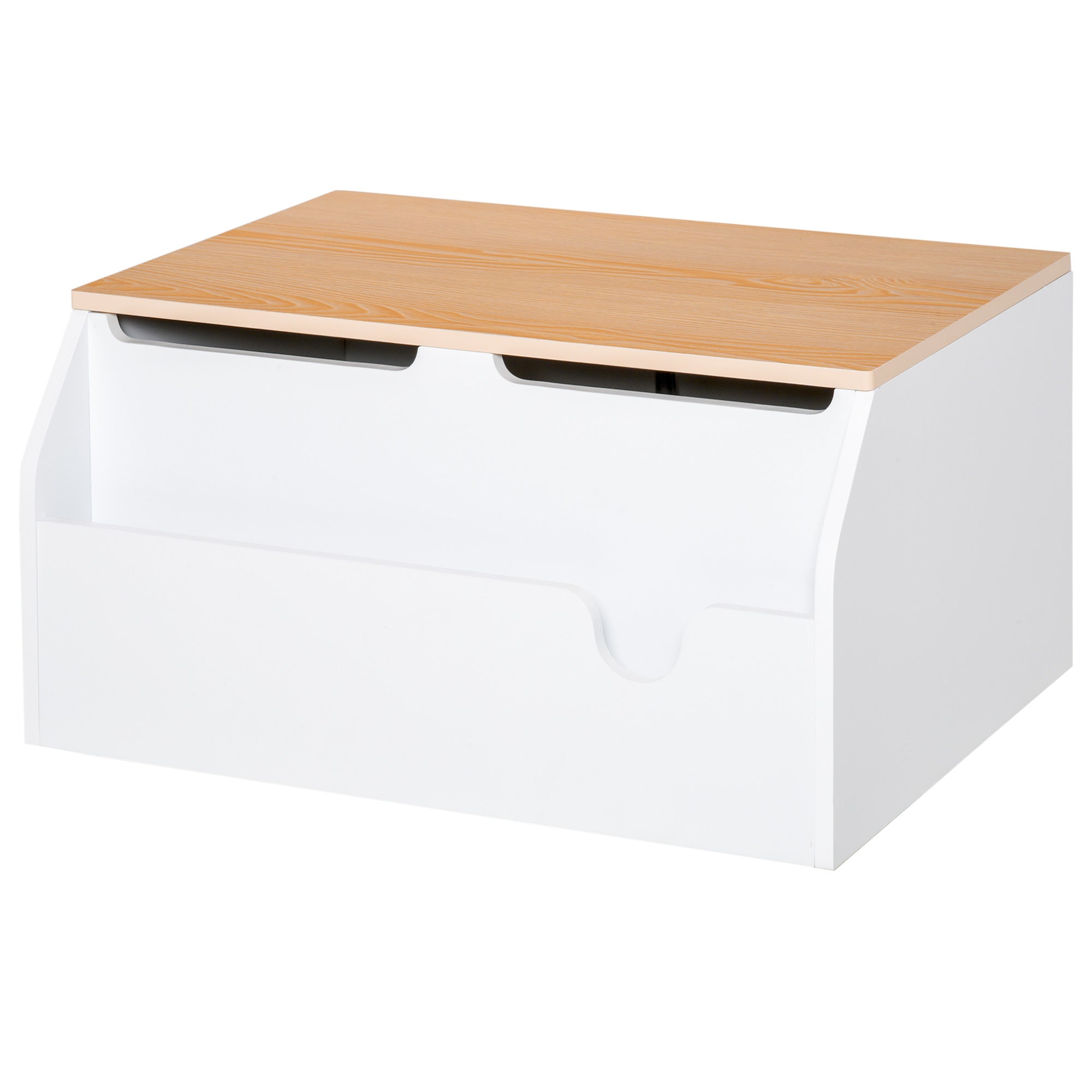 Qaba Wooden Kids Toy Box with Lid, Children Storage Organizer with Safety Hinge, Toy Trunk Chest, White-Toys & Games > Toddler & Kids Furniture > Baby & Kids Storage-DECOROLALA