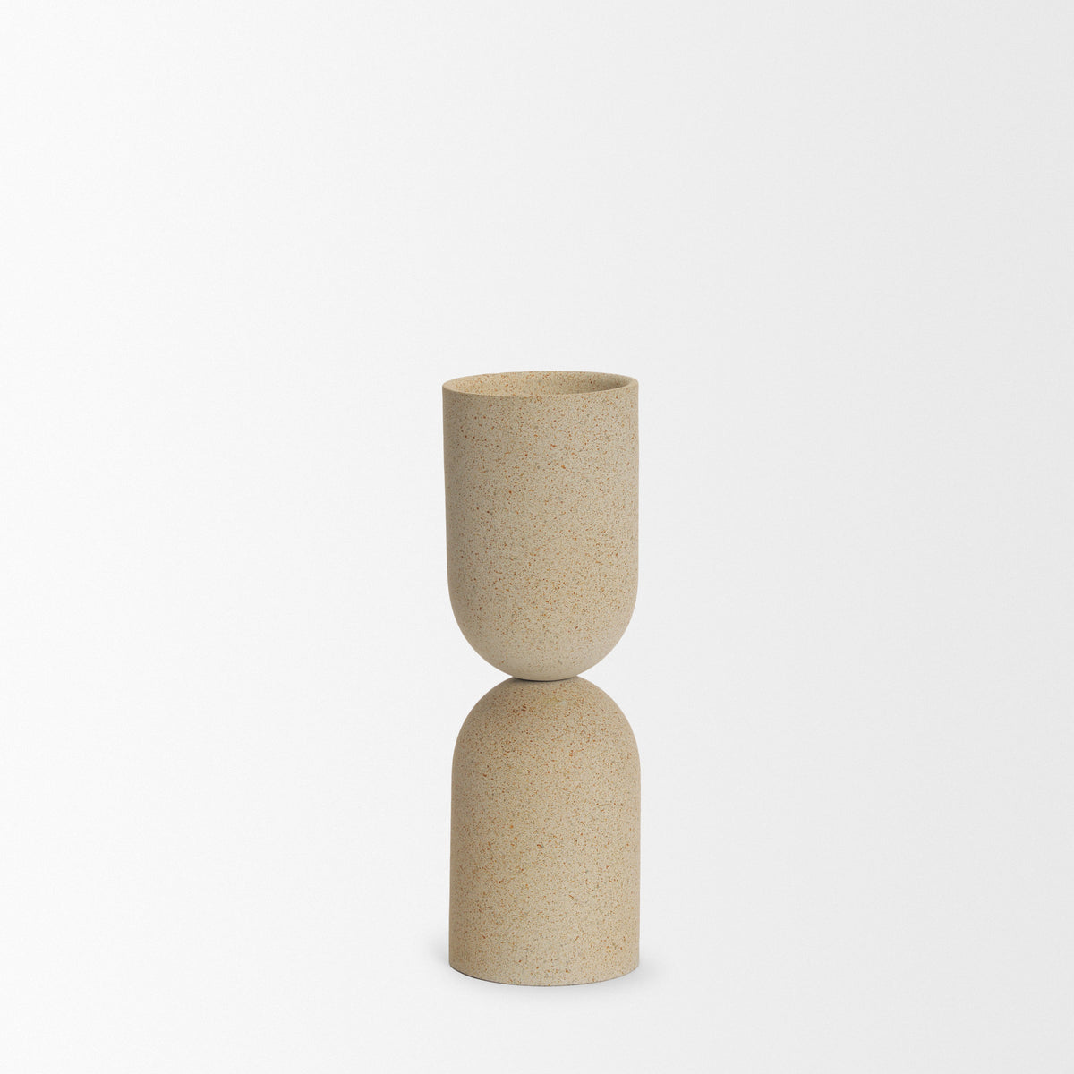 Qamra Medium Beige Textured Metal Pillar Candle Holder Candle Holder-Table Candle Holders-DECOROLALA