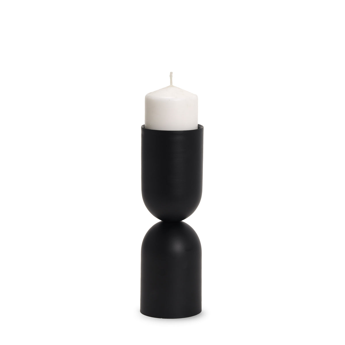 Qamra Medium Black Metal Pillar Candle Holder-Table Candle Holders-DECOROLALA