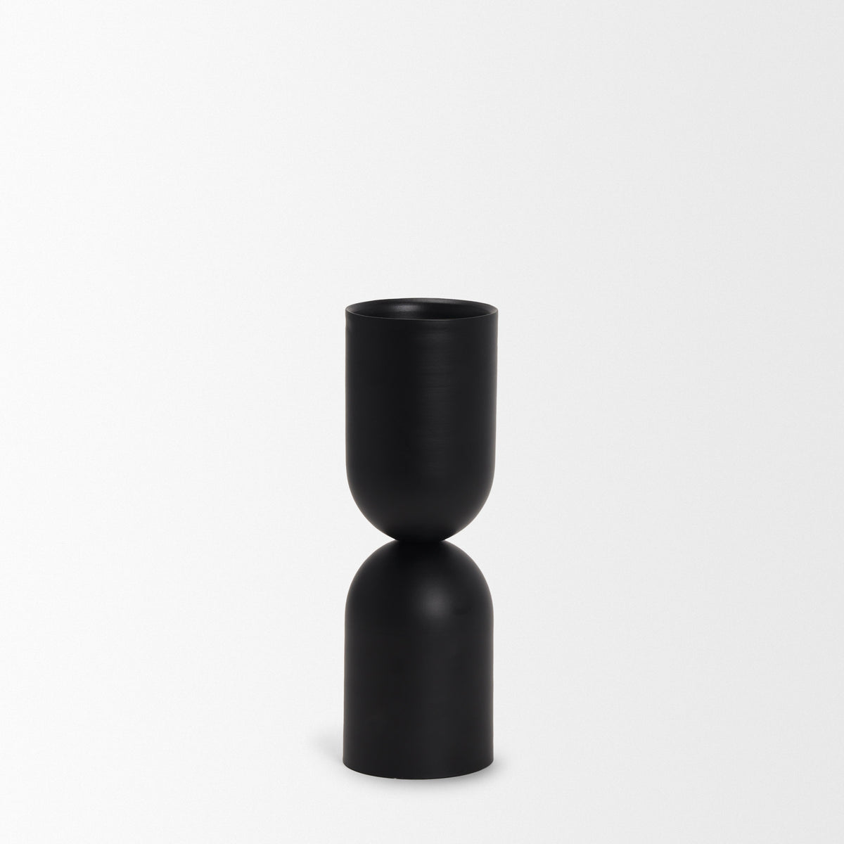 Qamra Medium Black Metal Pillar Candle Holder-Table Candle Holders-DECOROLALA