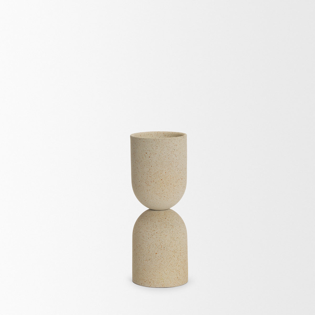 Qamra Short Beige Textured Metal Pillar Candle Holder-Table Candle Holders-DECOROLALA