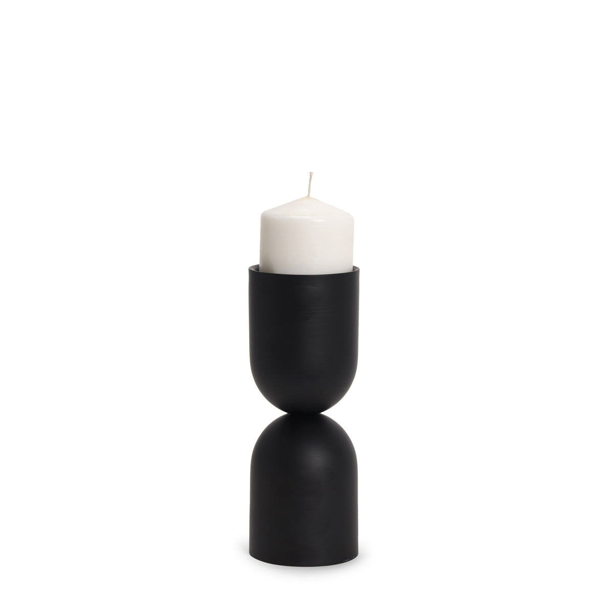 Qamra Short Black Metal Pillar Candle Holder-Table Candle Holders-DECOROLALA
