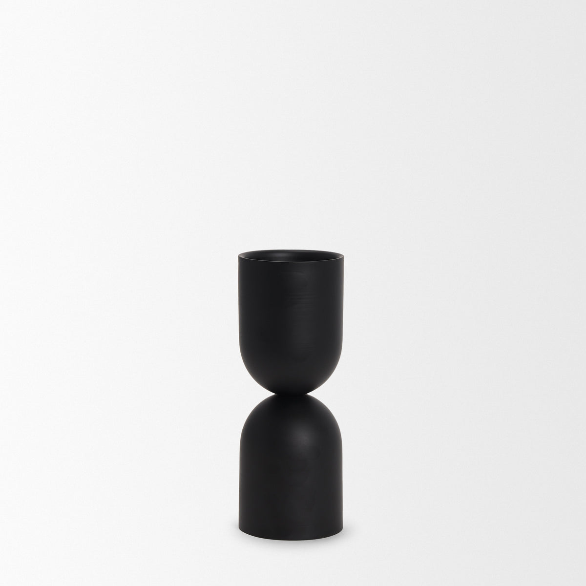 Qamra Short Black Metal Pillar Candle Holder-Table Candle Holders-DECOROLALA