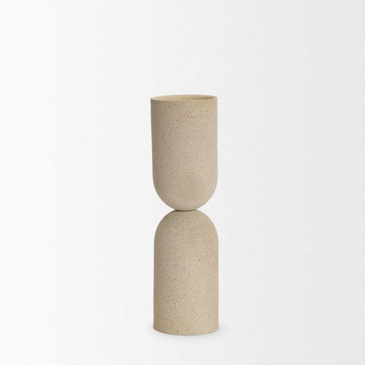 Qamra Tall Beige Textured Metal Pillar Candle Holder Candle Holder-Table Candle Holders-DECOROLALA