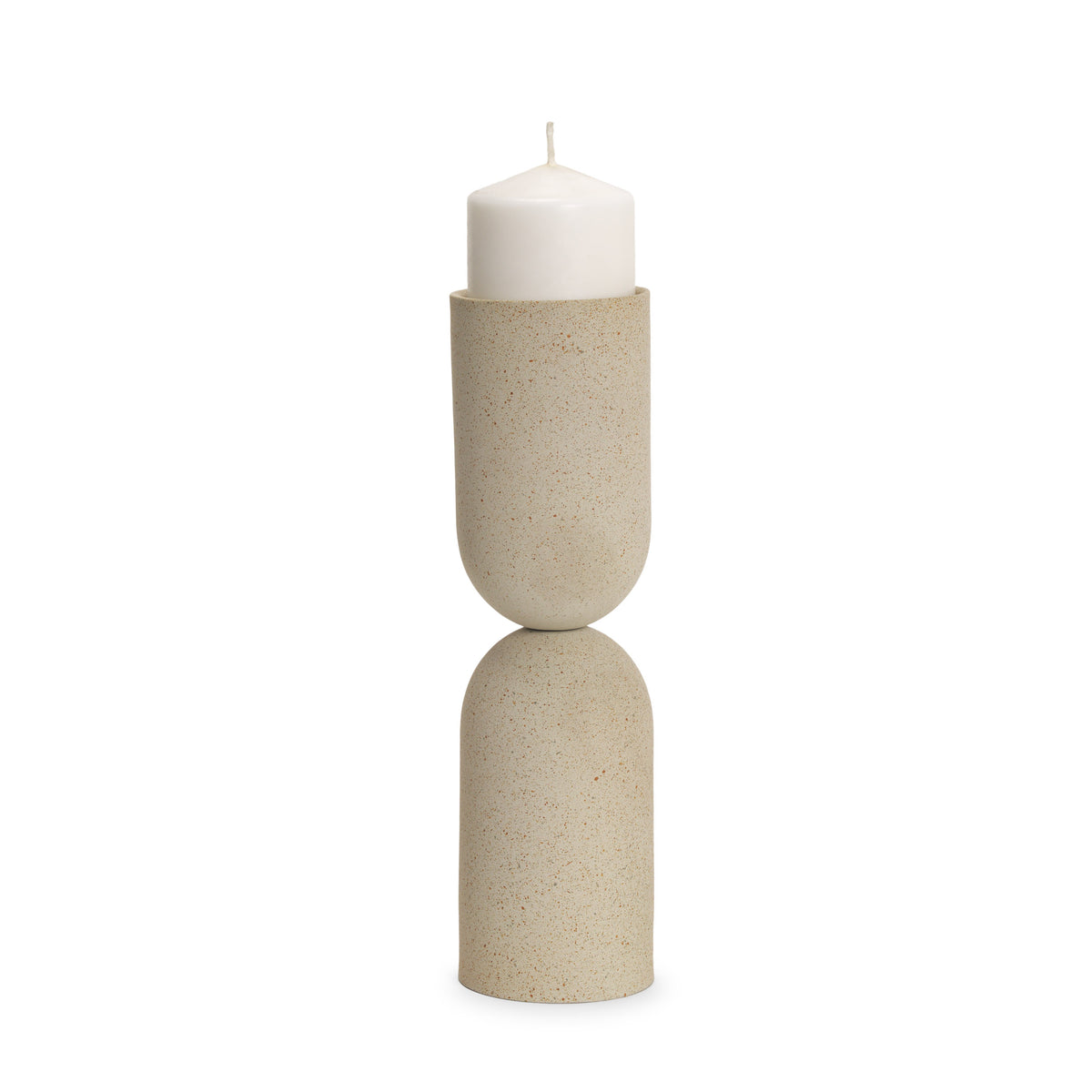 Qamra Tall Beige Textured Metal Pillar Candle Holder-Candle Holders-DECOROLALA