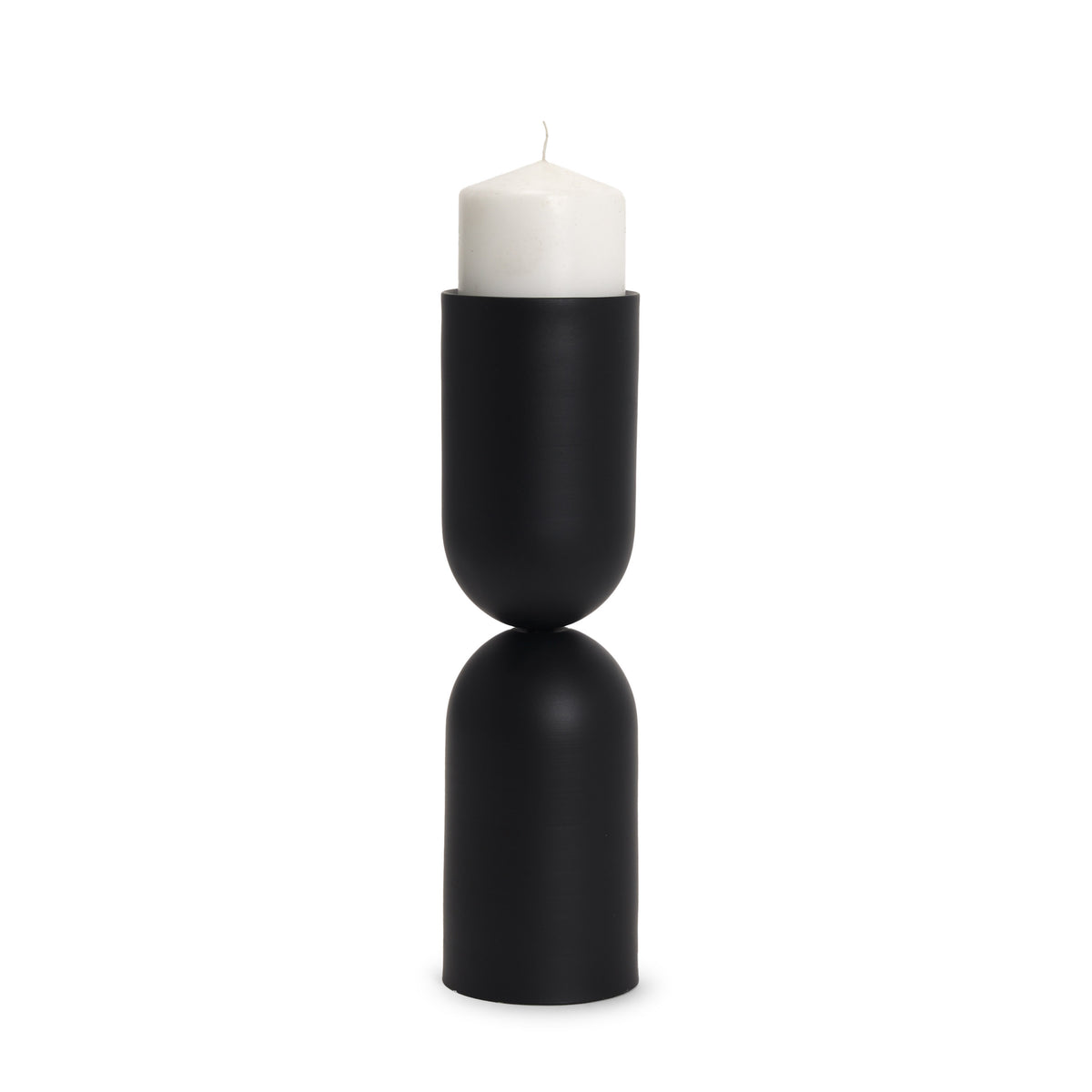 Qamra Tall Black Metal Pillar Candle Holder-Table Candle Holders-DECOROLALA
