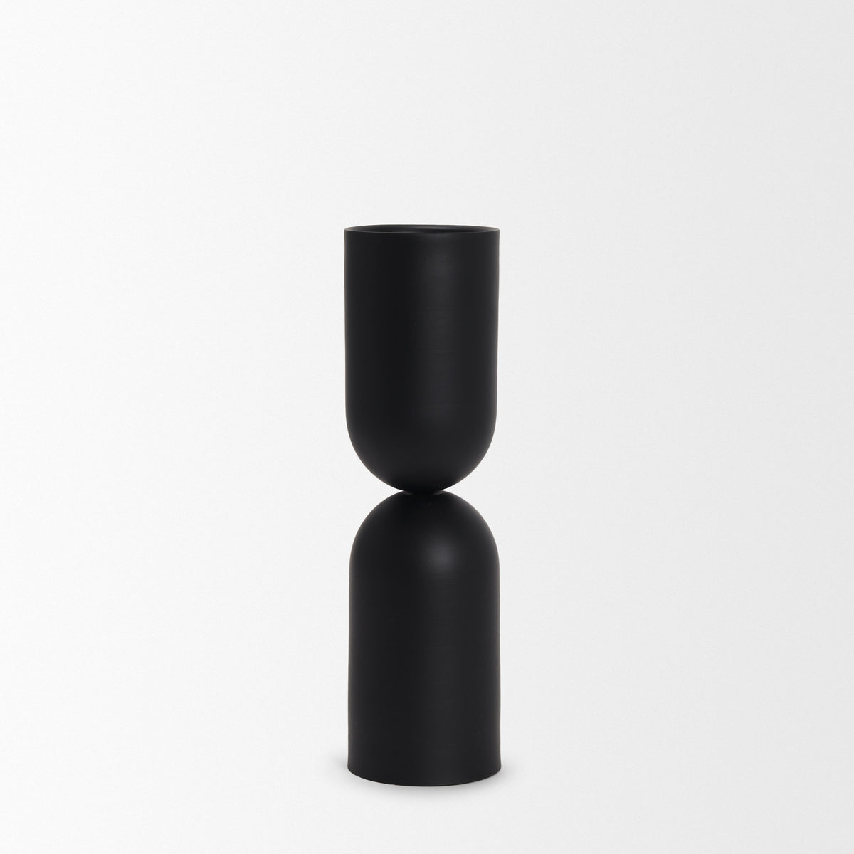Qamra Tall Black Metal Pillar Candle Holder-Table Candle Holders-DECOROLALA