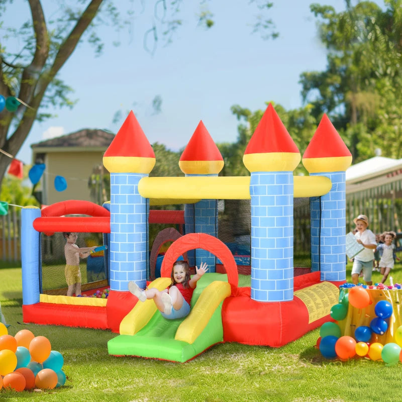 Qaba 4-in-1 Bounce House with Slide, Pool and Blower - 9.2' x 8.5'