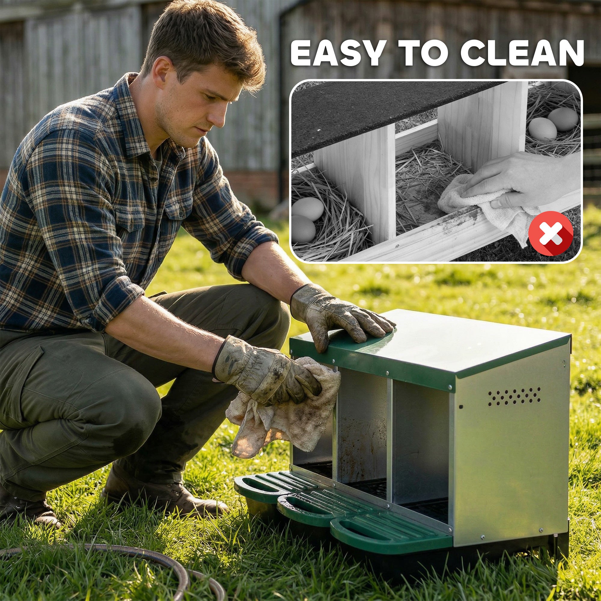 Chicken Nesting Boxes, 3 Compartment Metal Nesting Boxes for Chicken Coop, Egg Laying Boxes with Lid Cover