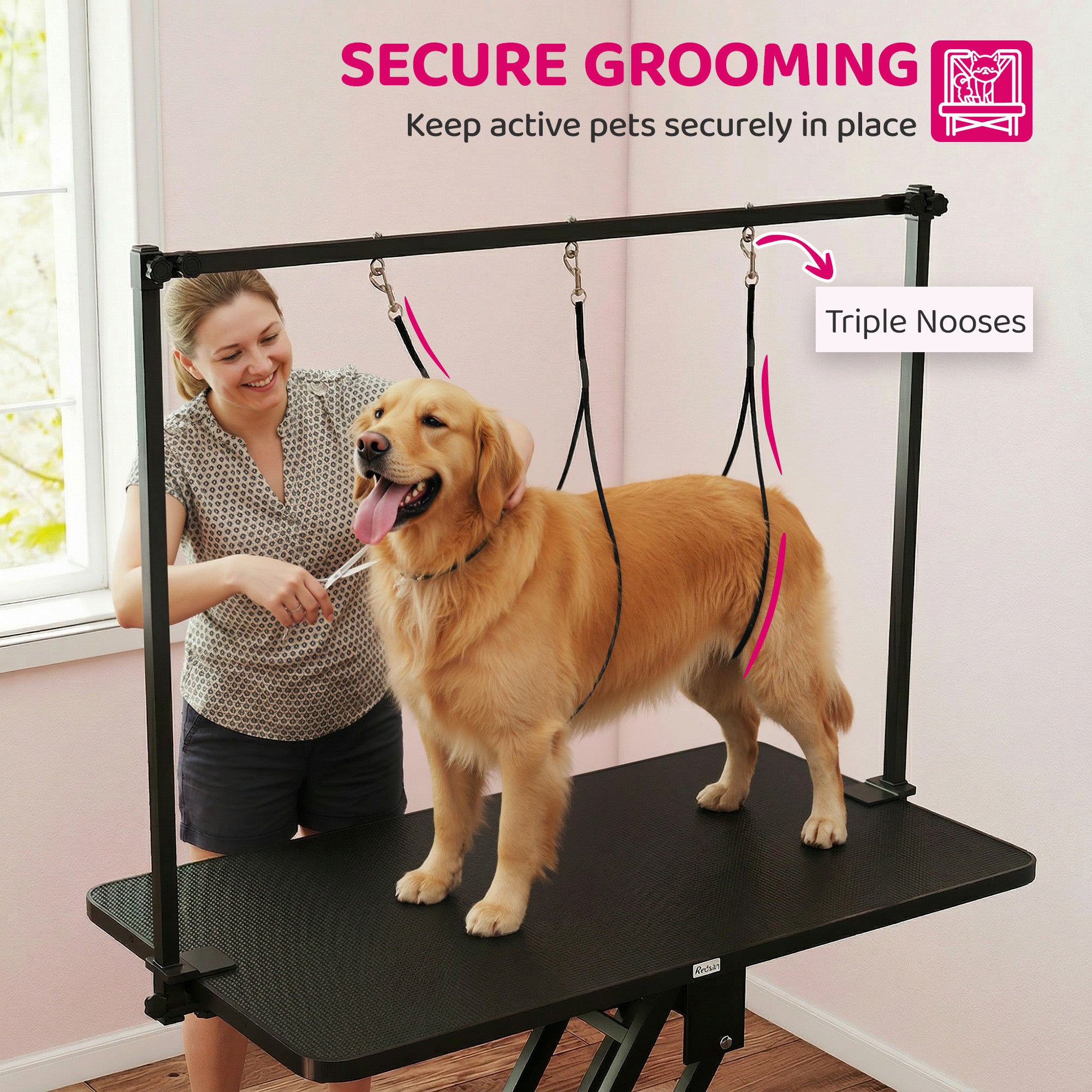 43" L Hydraulic Dog Grooming Table, Z-Lift Height Adjustable Pet Grooming Table with Noose and Non-Slip Tabletop