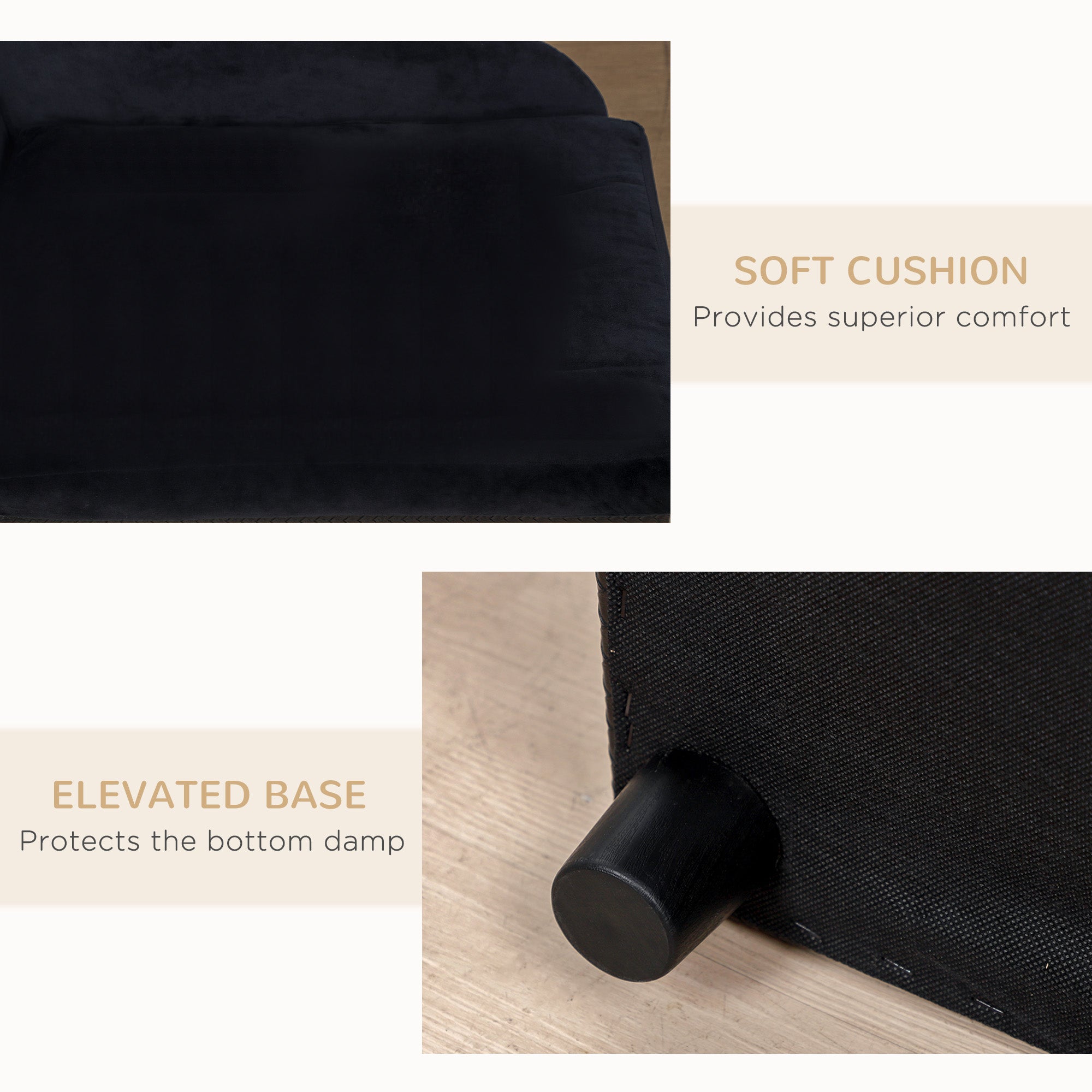 Canapé pour chien, chaise longue et lit pour animaux avec espace de rangement, pour petits chiens et chats, coussin en éponge, coloris noir