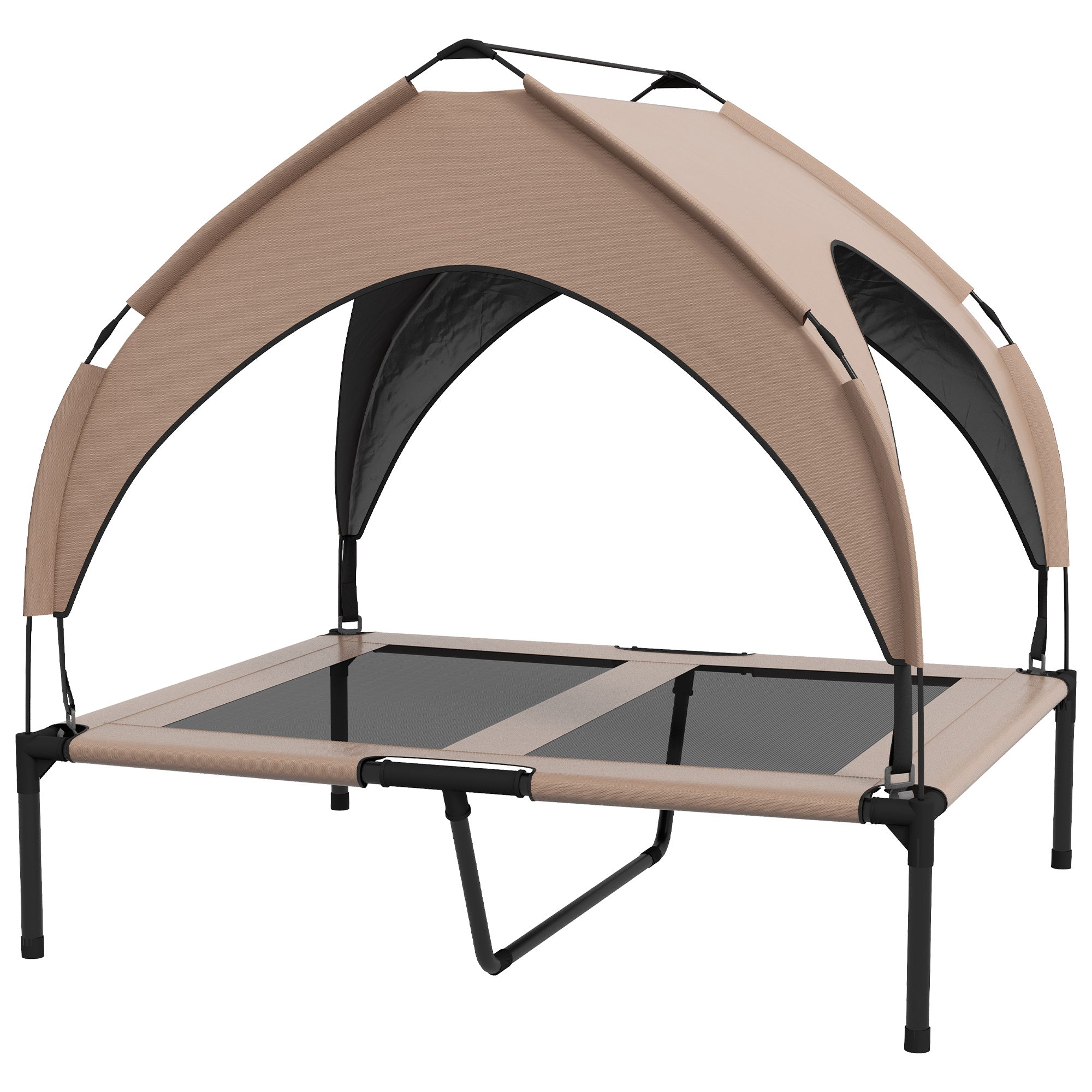Lit surélevé rafraîchissant pour chien avec auvent, mesh lavable et respirant, pour chiens moyens et grands, café