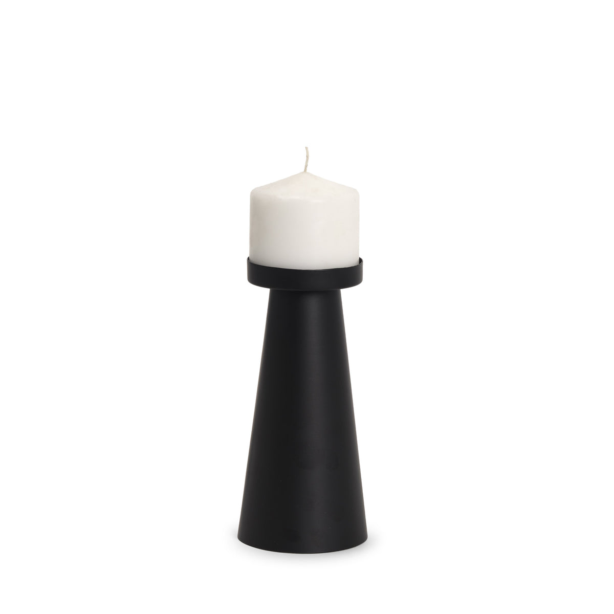 Quadir Medium Matte Black Metal Candle Holder-Table Candle Holders-DECOROLALA