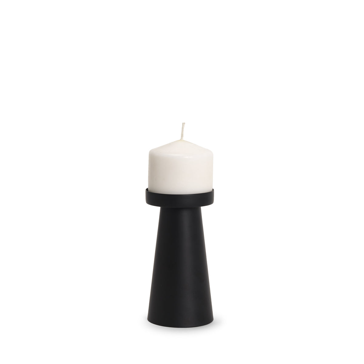 Quadir Short Matte Black Metal Candle Holder-Table Candle Holders-DECOROLALA