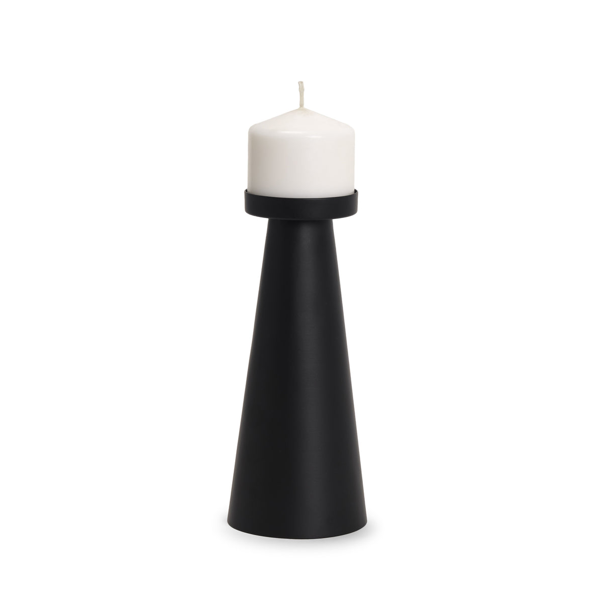Quadir Tall Matte Black Metal Candle Holder-Candle Holders-DECOROLALA