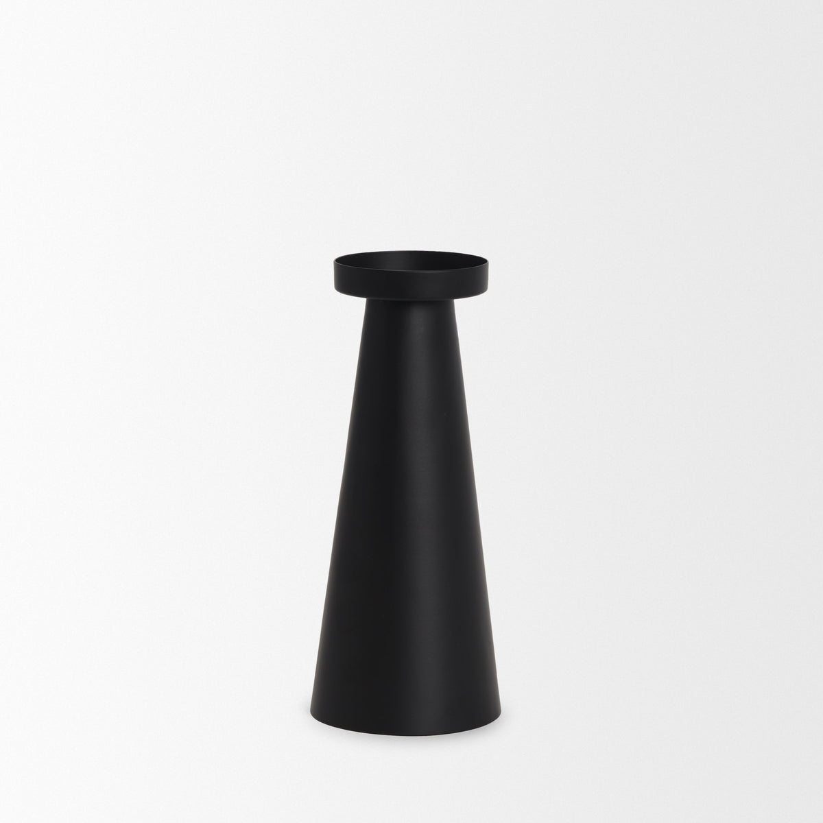 Quadir Tall Matte Black Metal Candle Holder-Table Candle Holders-DECOROLALA