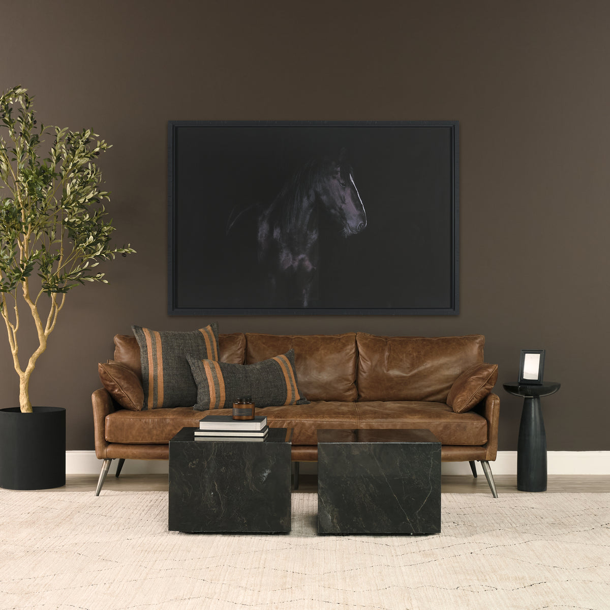 Quadra 20" Solid Black Marble Square Coffee Table-Coffee Tables-DECOROLALA