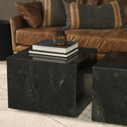 Quadra 20" Solid Black Marble Square Coffee Table-Coffee Tables-DECOROLALA
