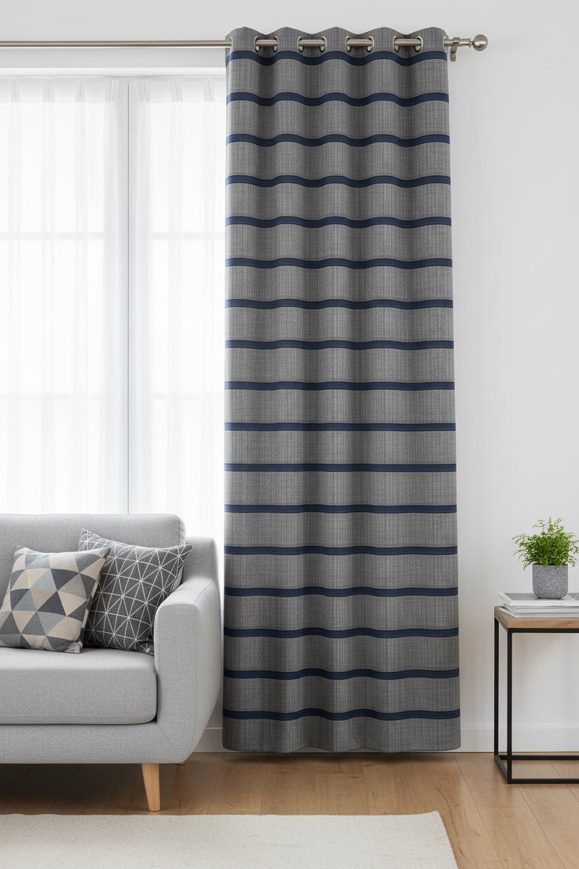 Quantas Horizontal Striped Textured Grommet Sheer Curtain 108"x 95"-Curtains-DECOROLALA