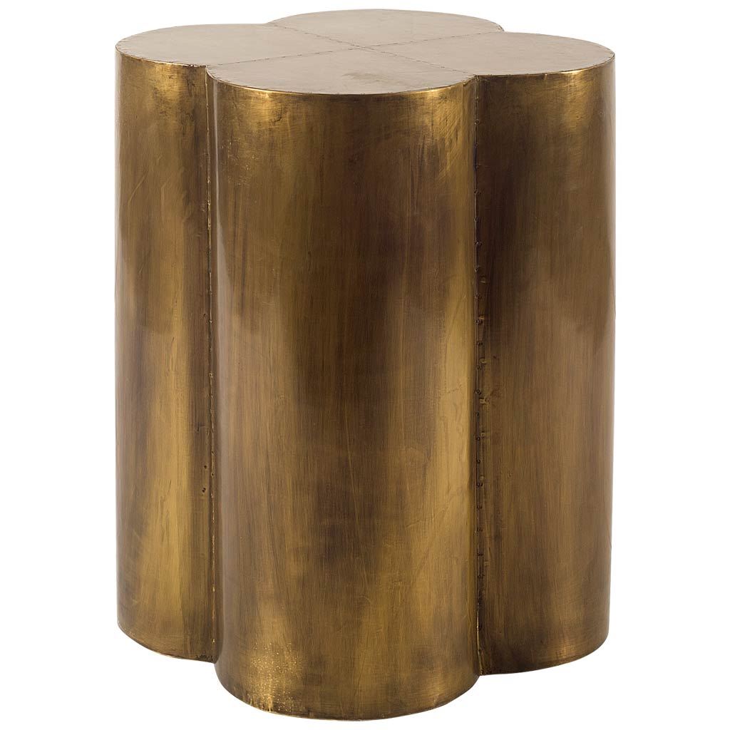 Quatrefoil 18L x 18W Gold Flower W/ Wooden Top Brass Cladding Accent Table-Accent Tables-DECOROLALA