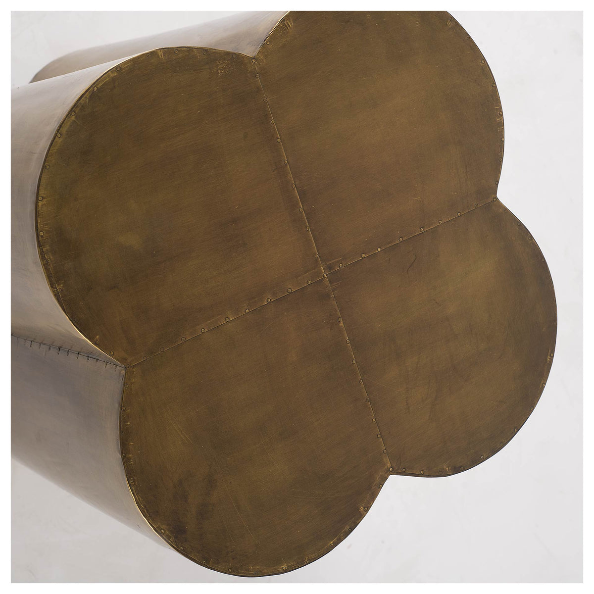 Quatrefoil 18L x 18W Gold Flower W/ Wooden Top Brass Cladding Accent Table-Accent Tables-DECOROLALA
