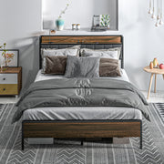 Queen Bed Frame Charging Station Walnut-DECOROLALA