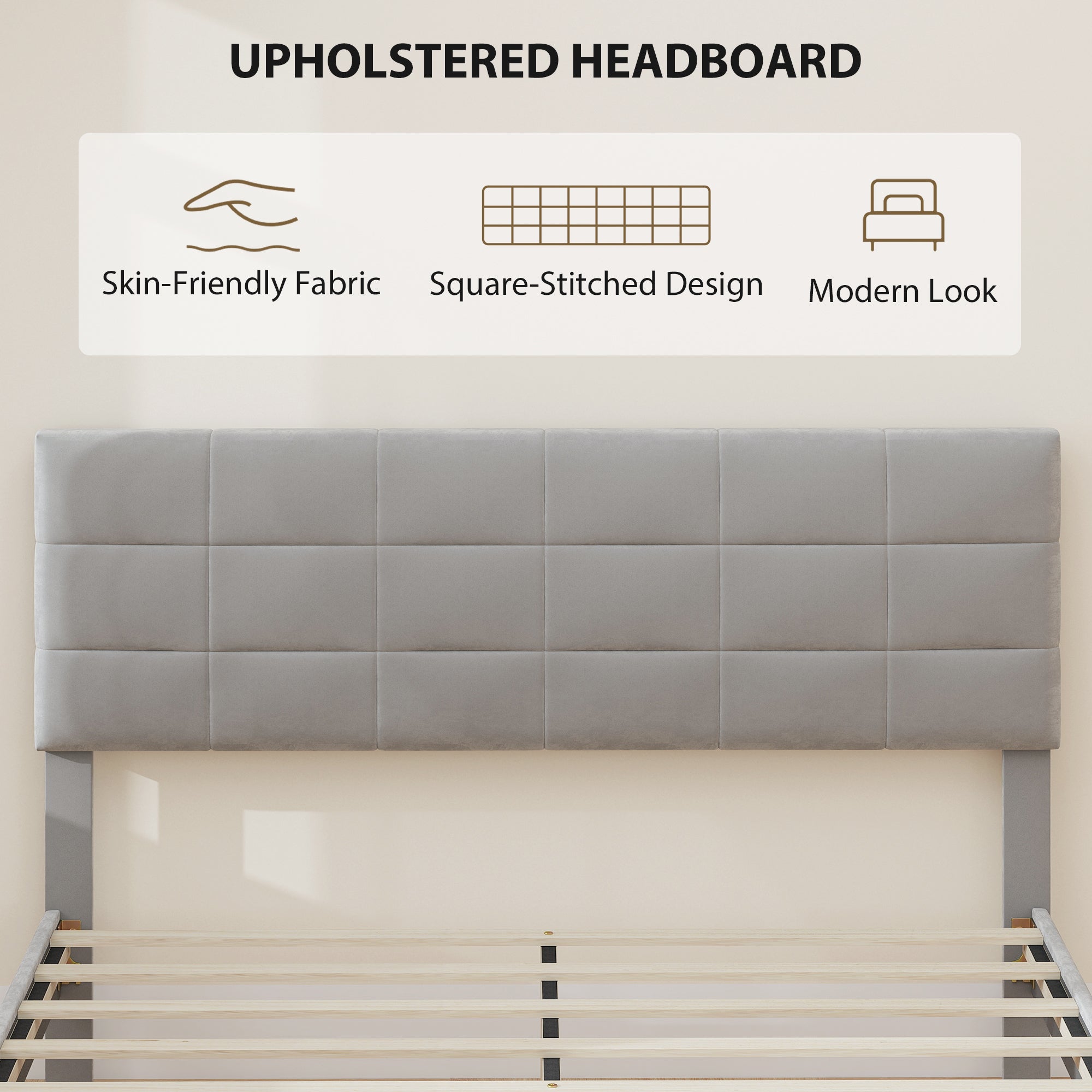 Queen Bed Frame Upholstered Grey-DECOROLALA