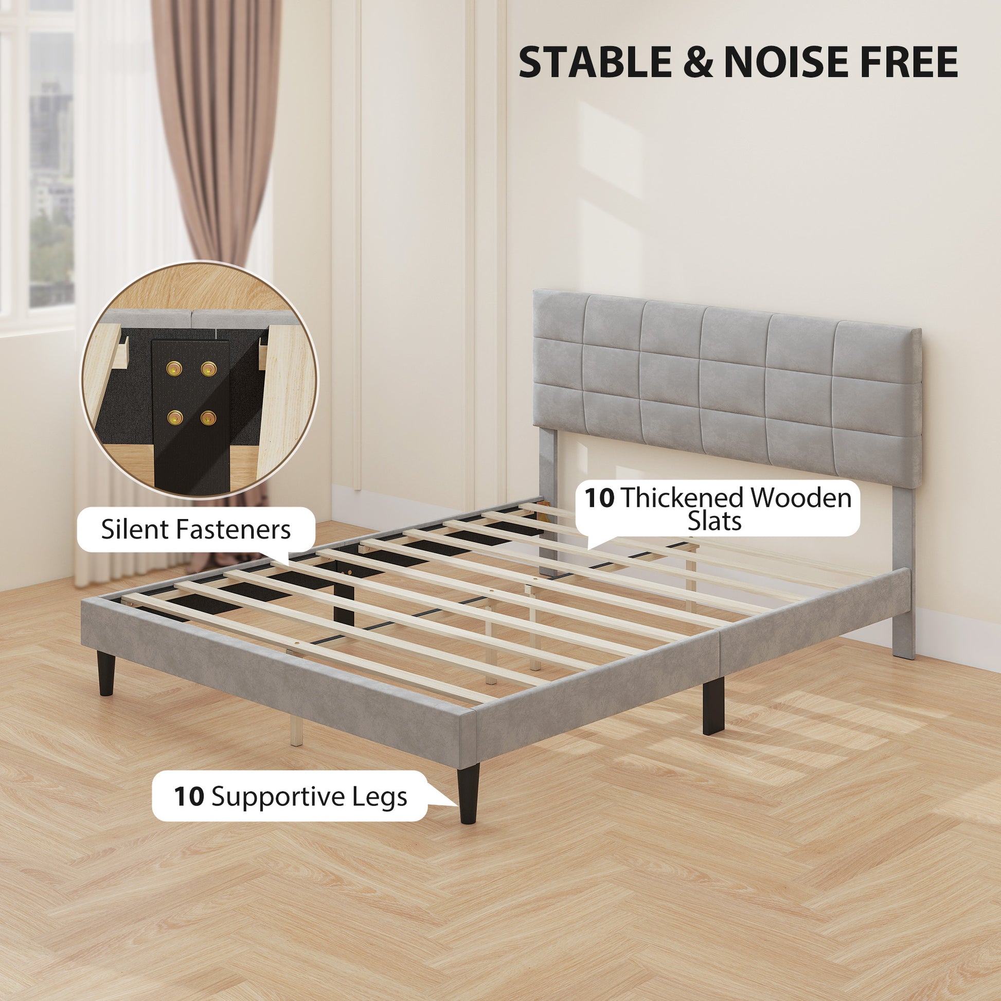 Queen Bed Frame Upholstered Grey-DECOROLALA